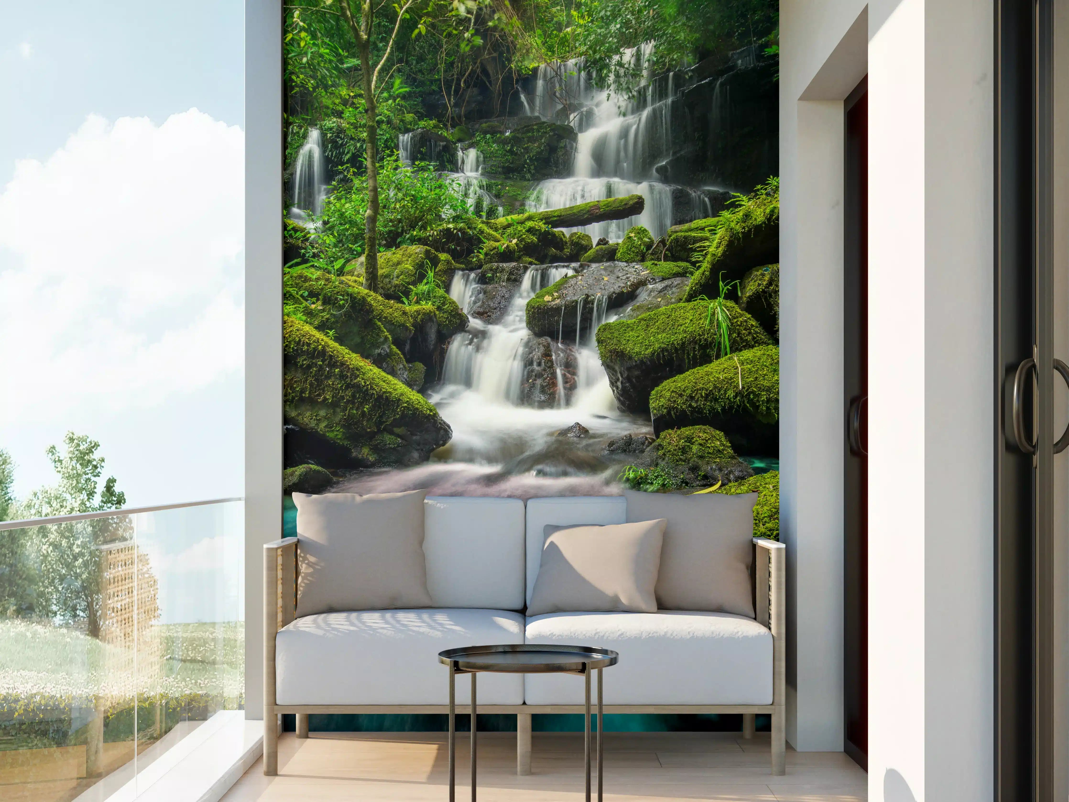 Wandverkleidung außen - Wasserfall im grünen Dschungel von Thailand