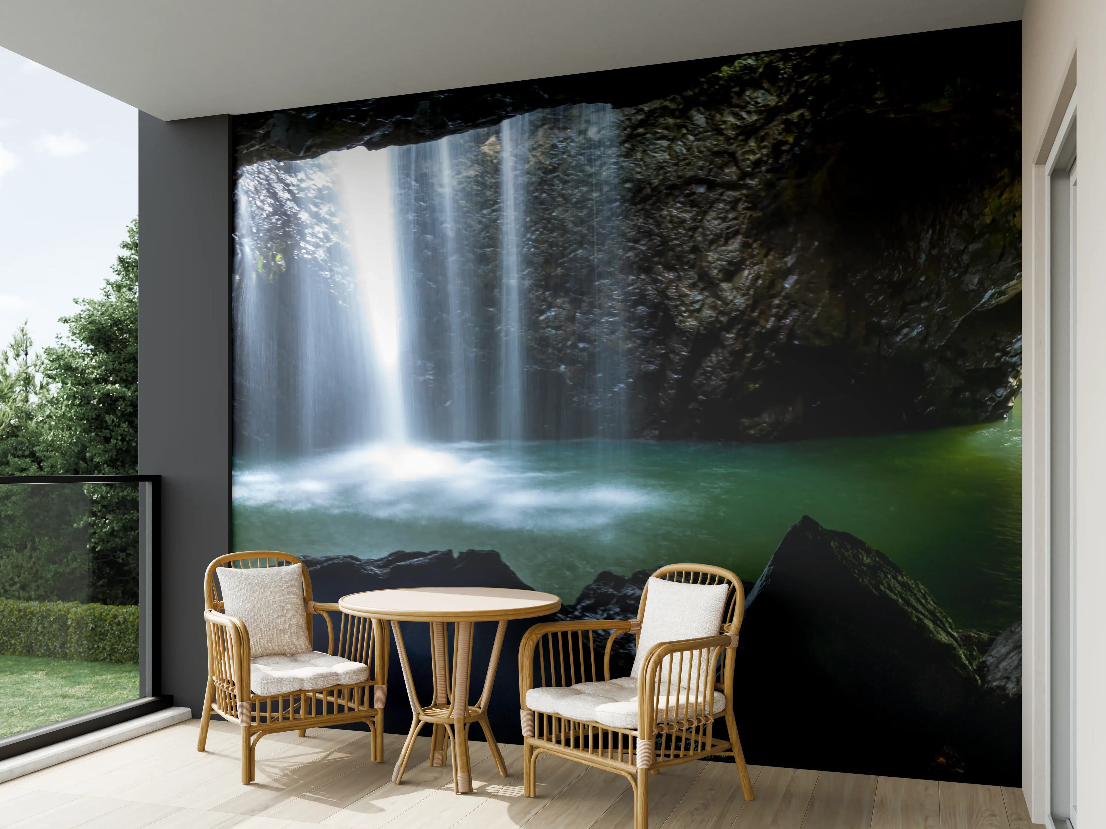 Wandverkleidung außen - Wasserfall in der Höhle