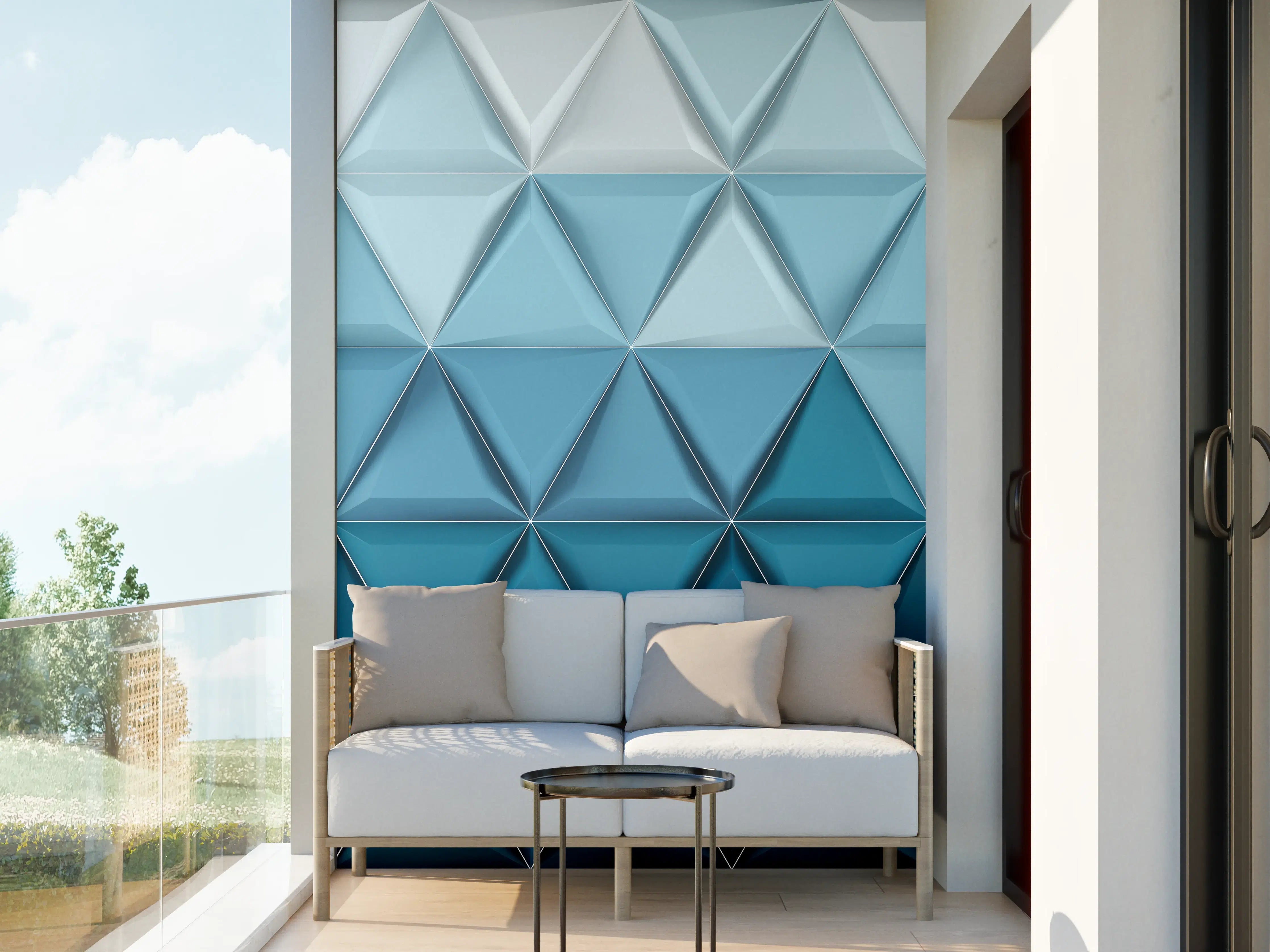 Wandverkleidung außen - Weiß-Blaue Geometrische Textur