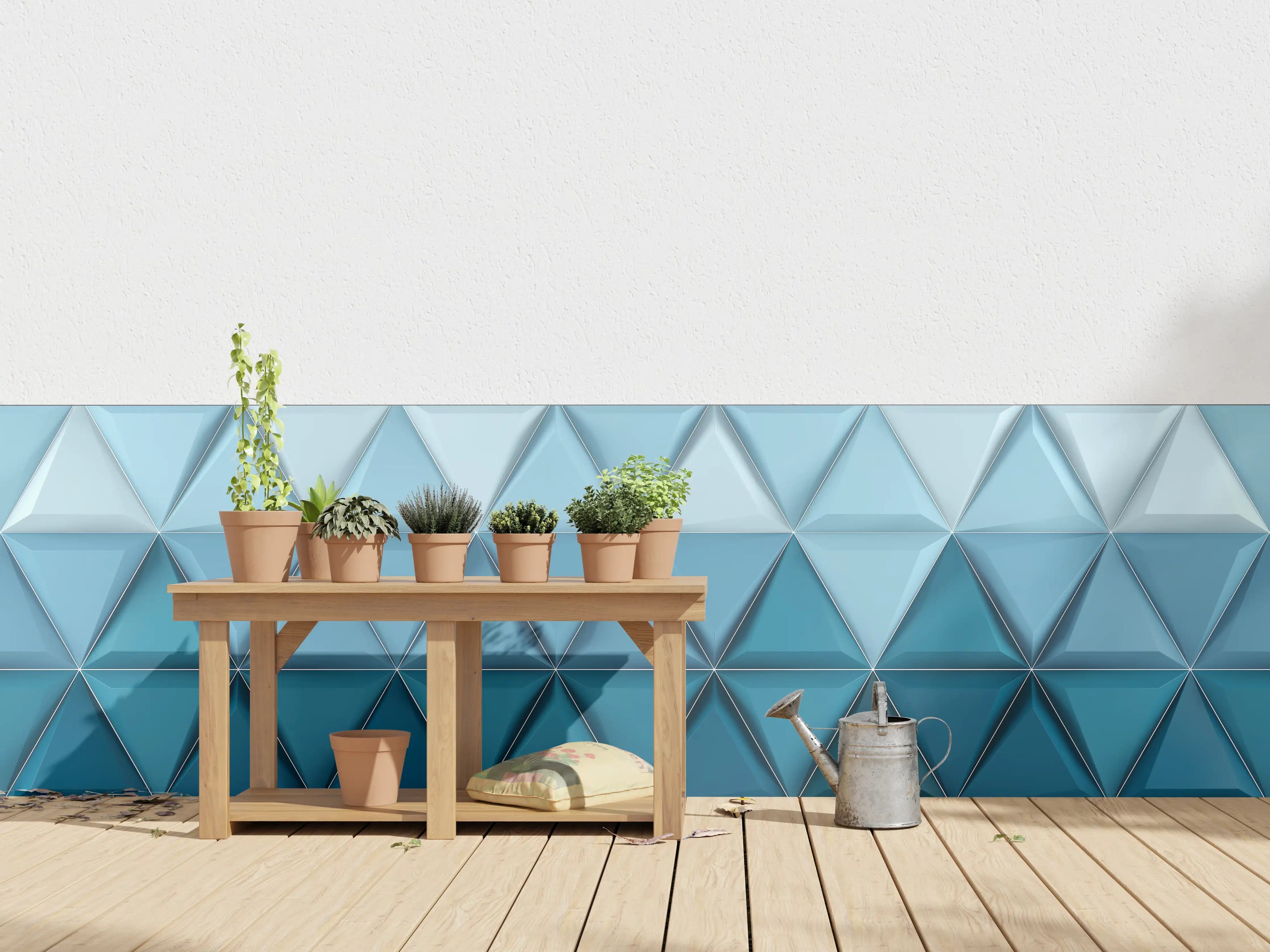 Wandverkleidung außen - Weiß-Blaue Geometrische Textur