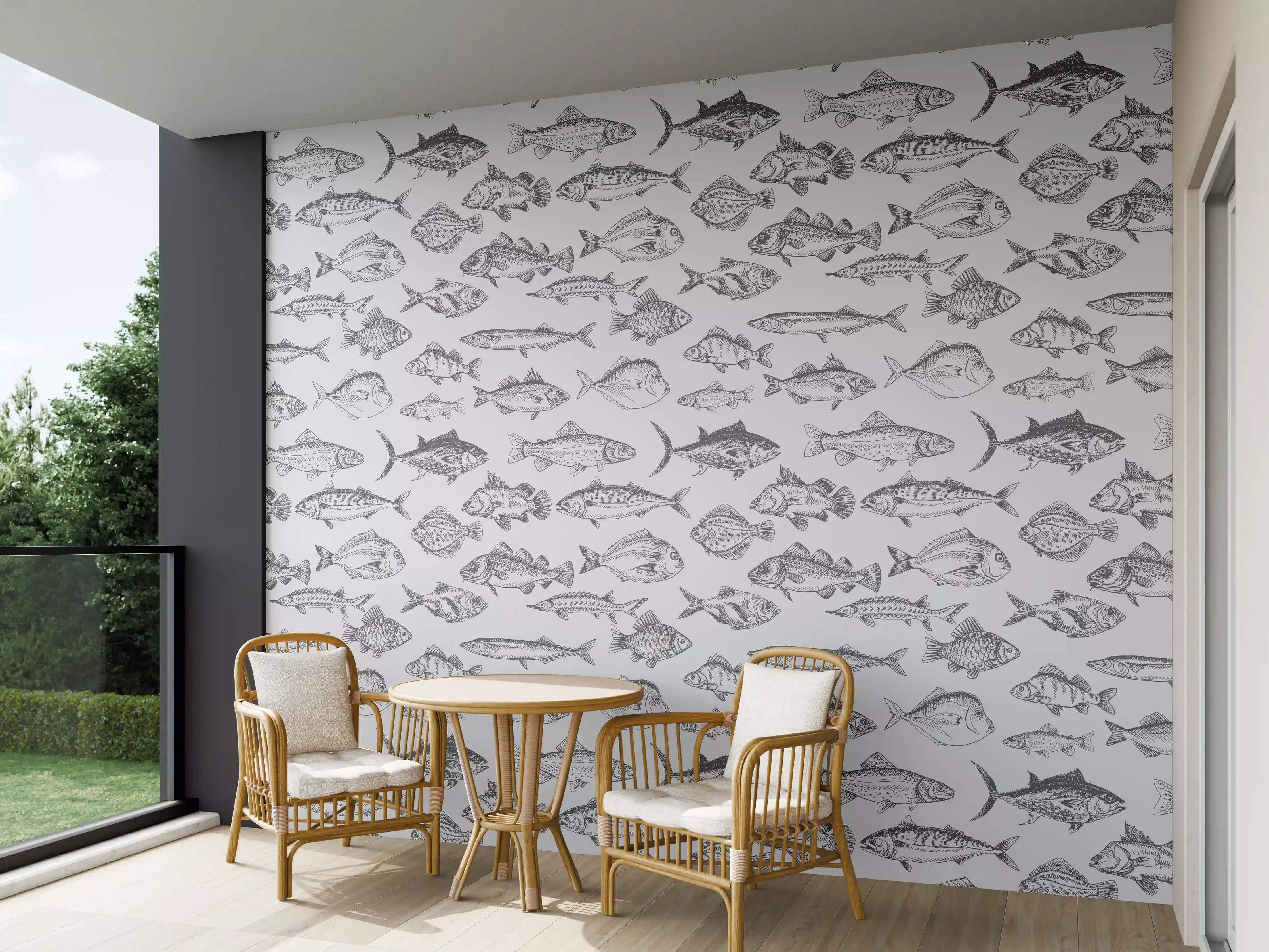 Wandverkleidung außen - Weiß-Grau Fischmuster