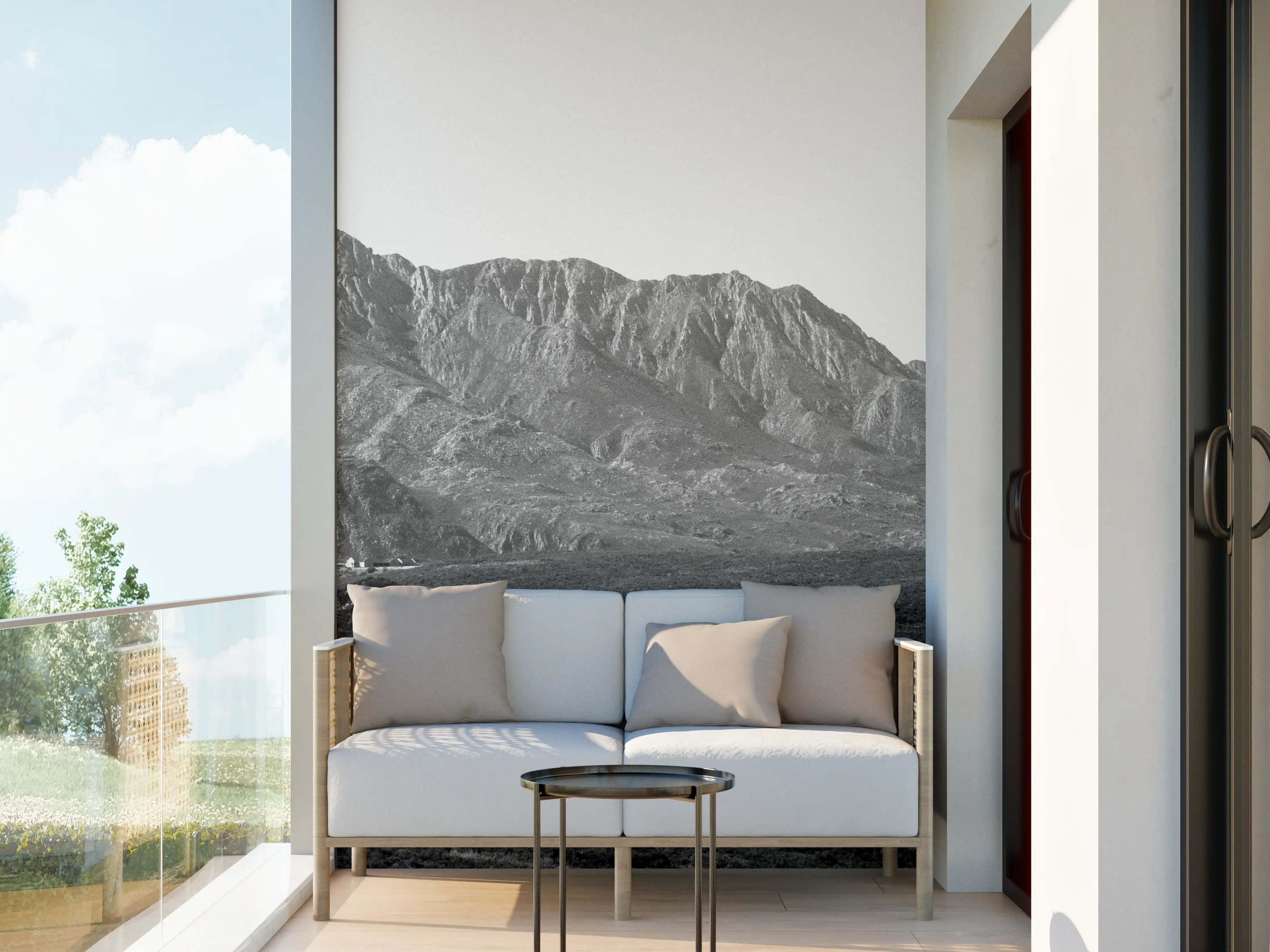 Wandverkleidung außen - Weiß-Grau-Marmor-Textur mit Bergen