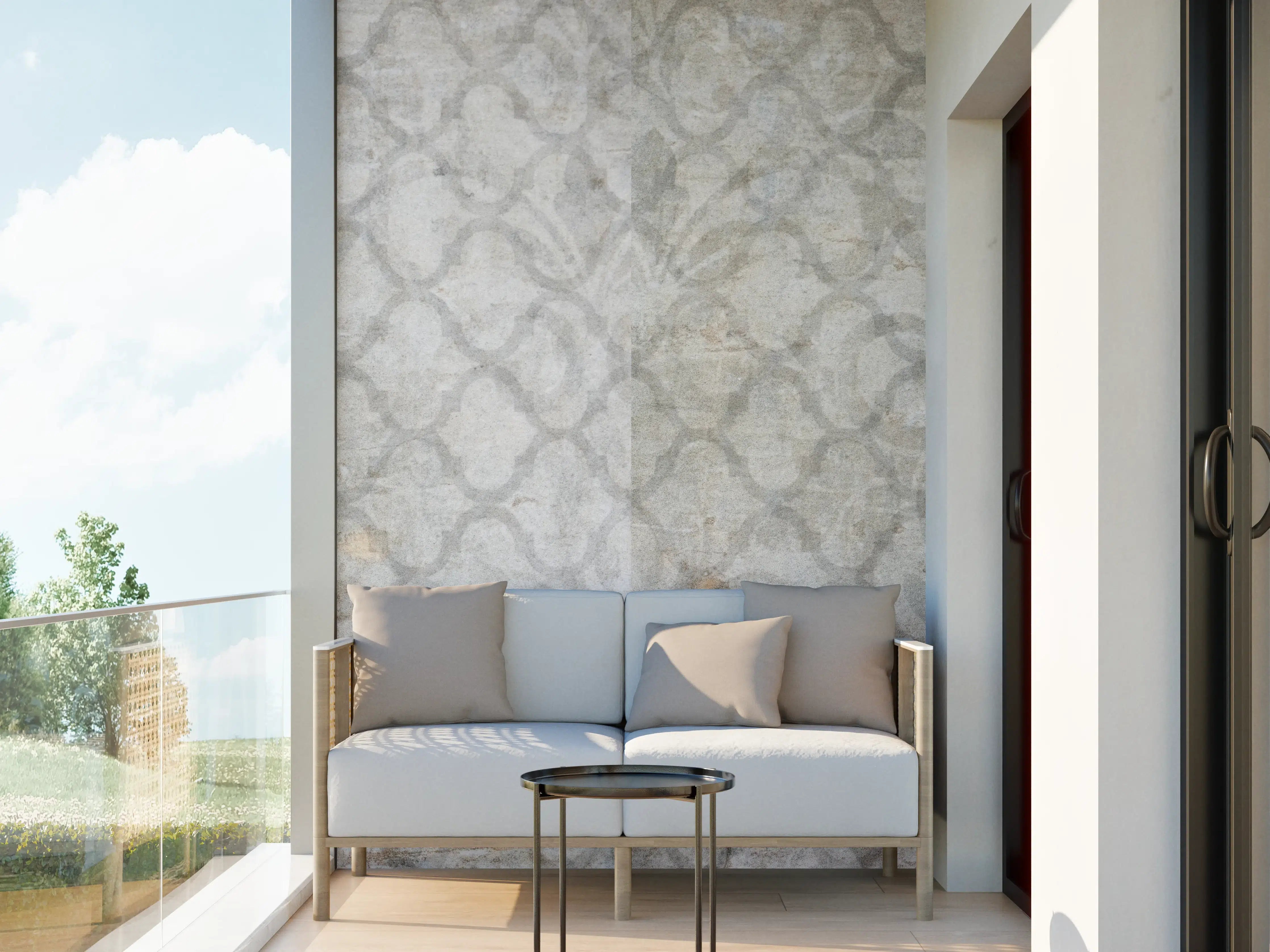 Wandverkleidung außen - Weiß-Grau Vintage Damask-Tapete
