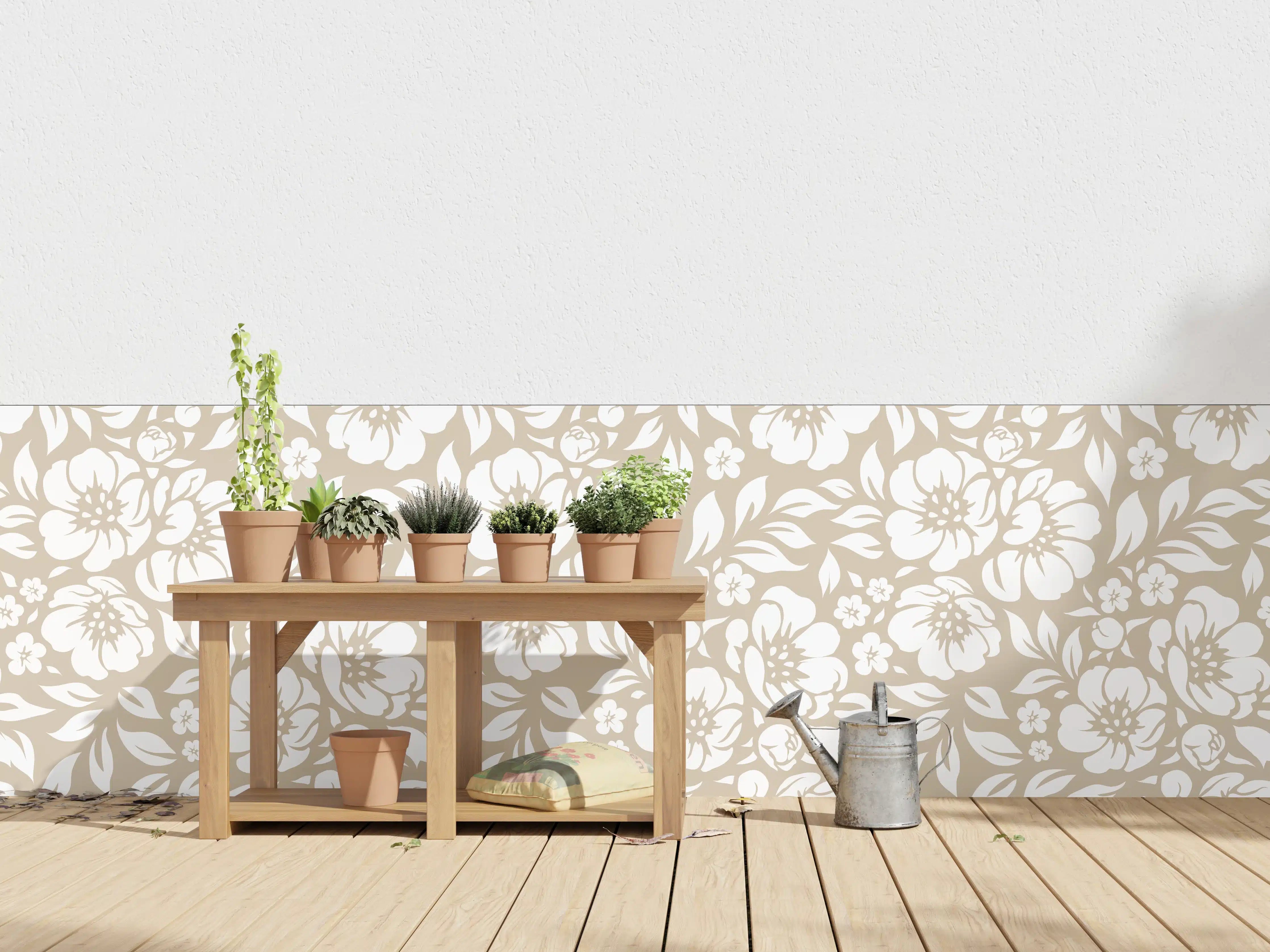 Wandverkleidung außen - Weiß-Grau-florale Tapete