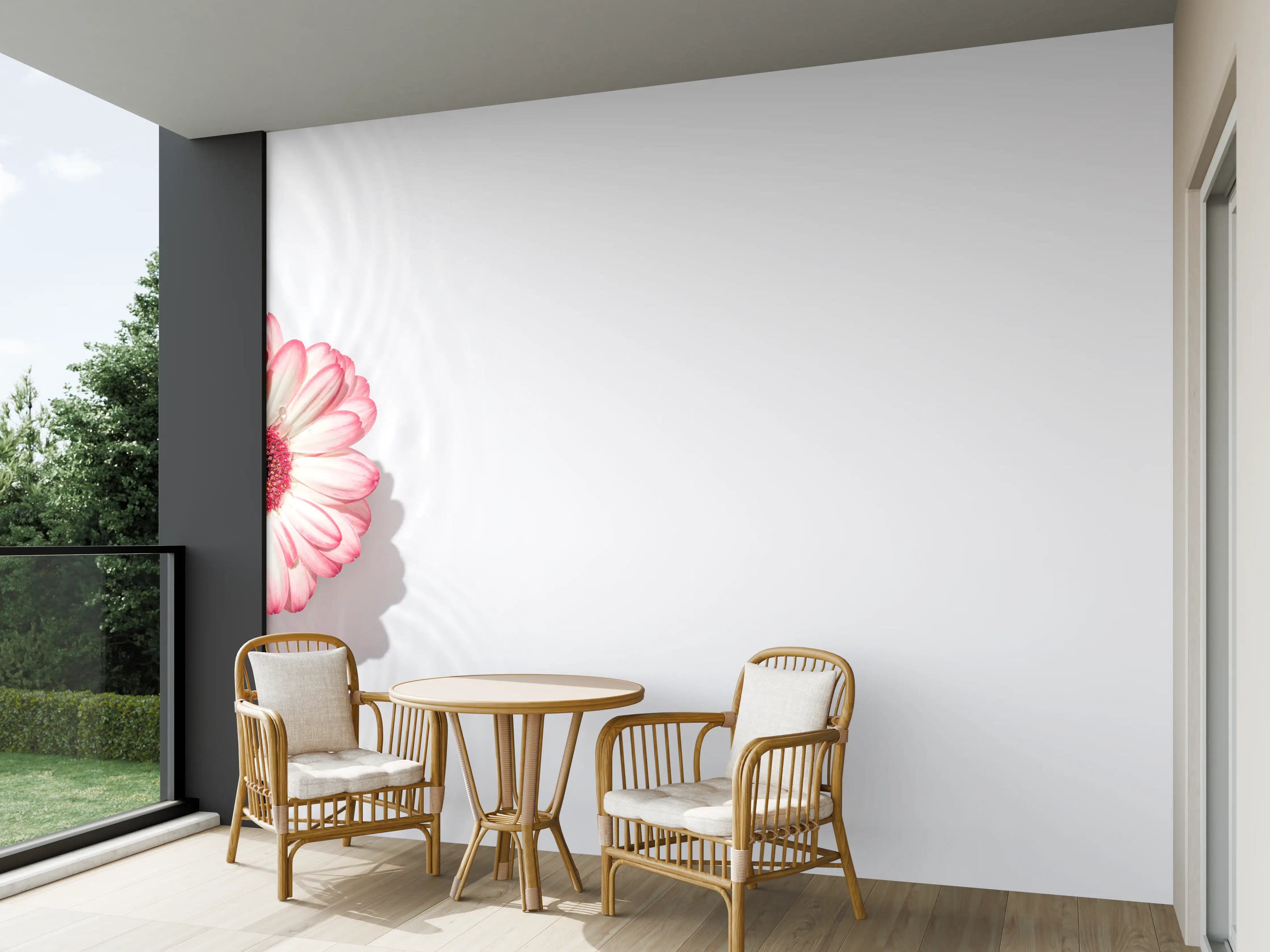 Wandverkleidung außen - Weiß-Grau mit Rosa Gerbera