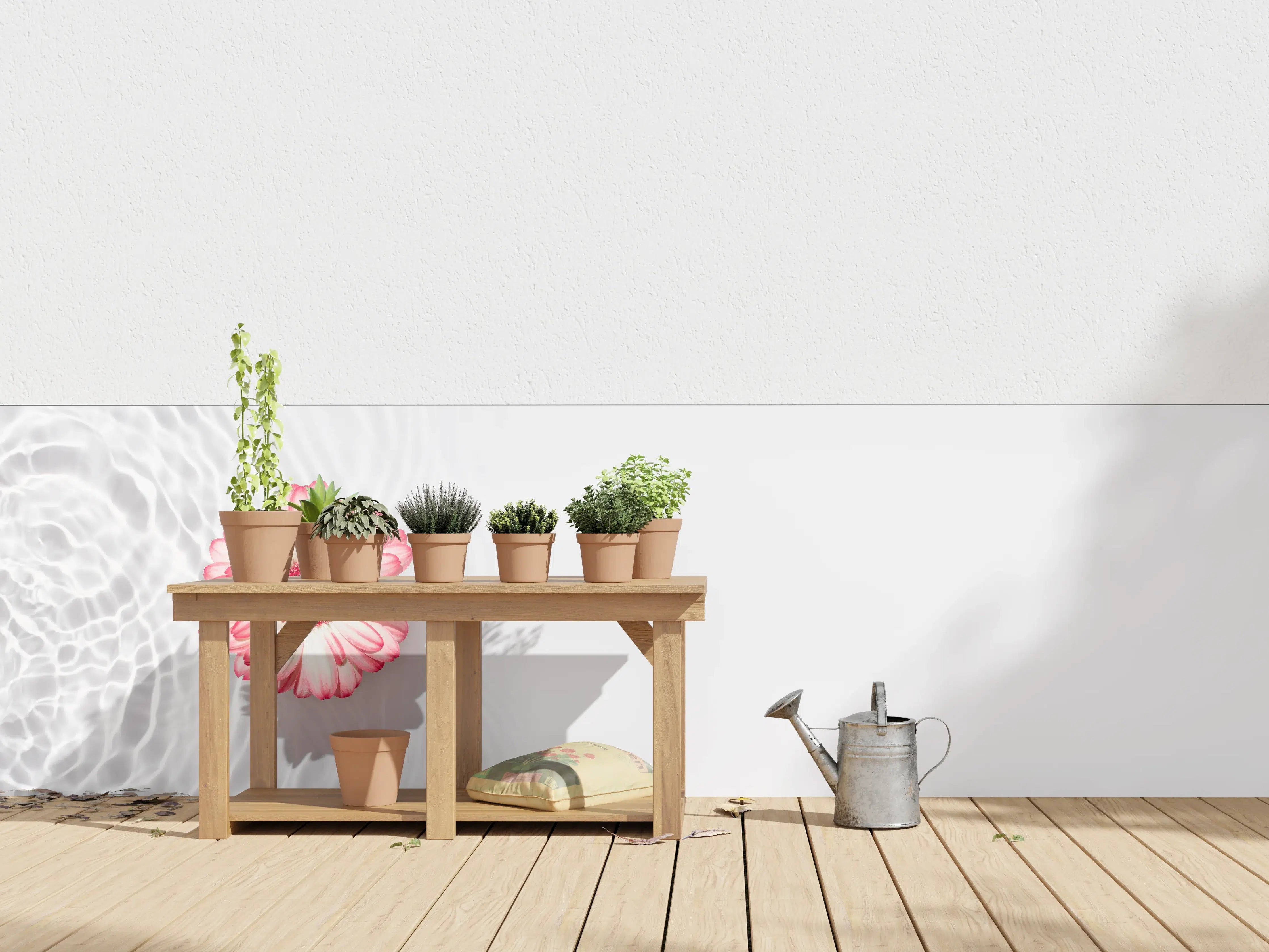 Wandverkleidung außen - Weiß-Grau mit Rosa Gerbera