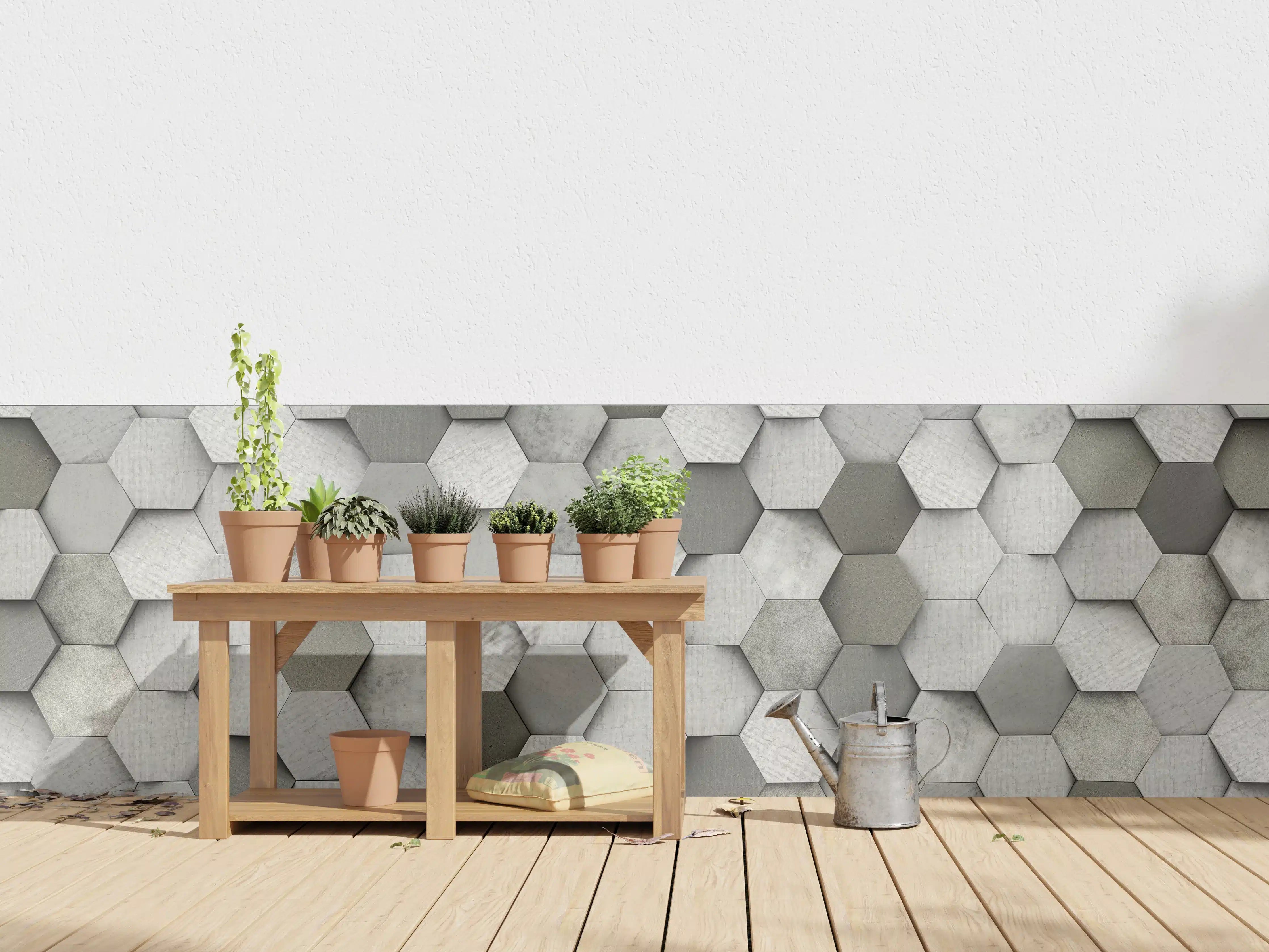 Wandverkleidung außen - Weiß-Graue Hexagon Struktur