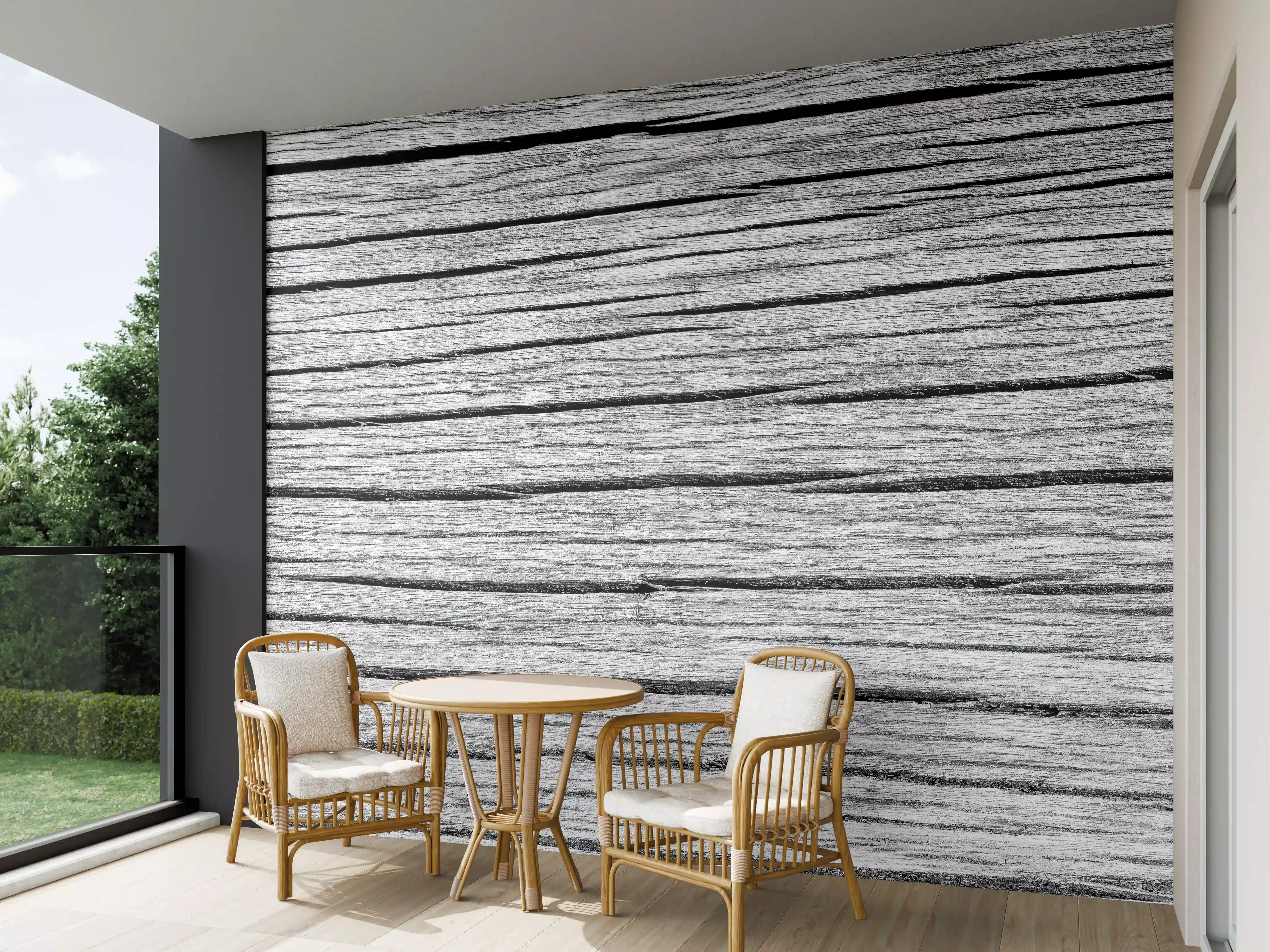 Wandverkleidung außen - Weiß-Graue Holztextur Panorama