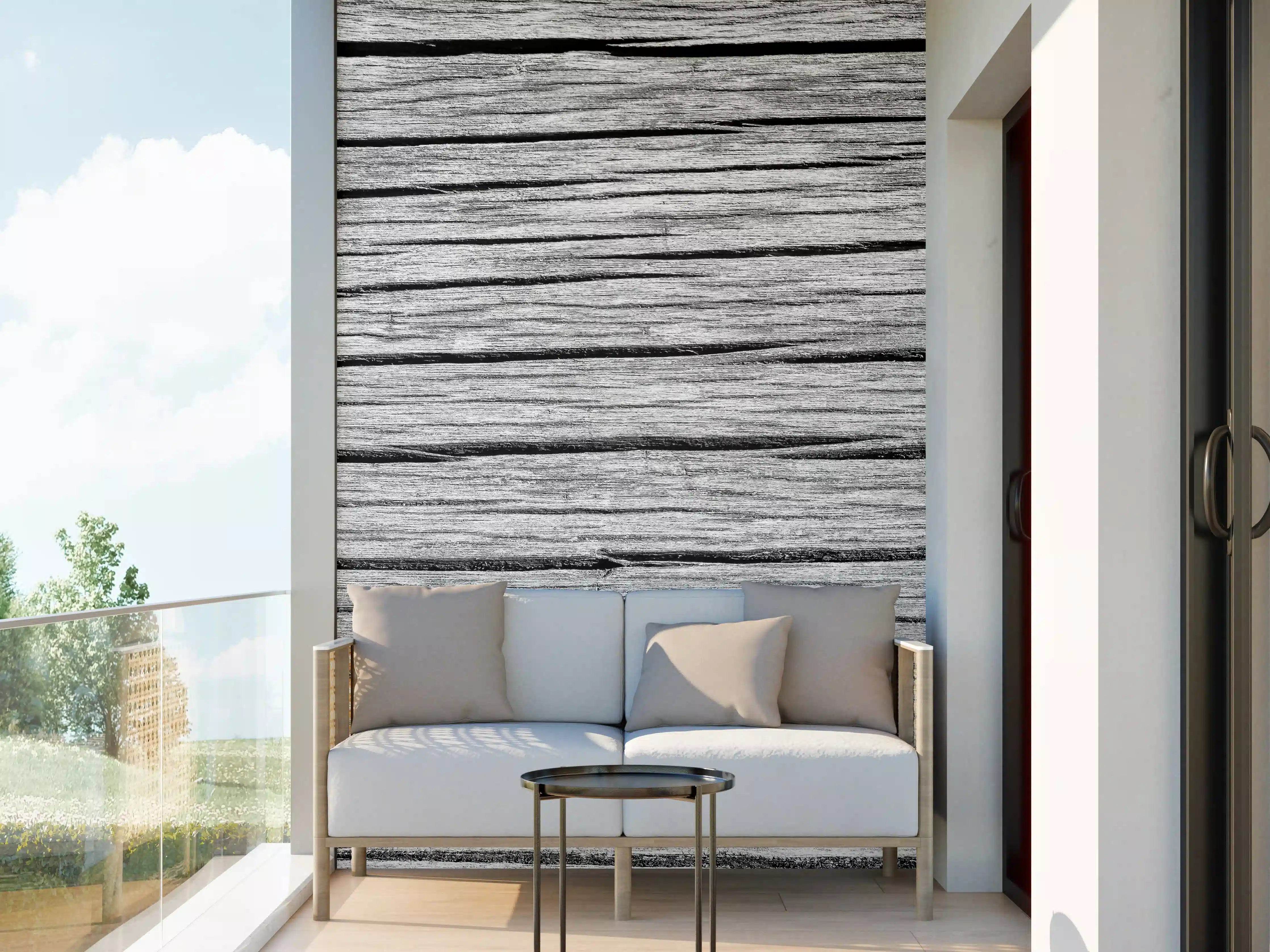 Wandverkleidung außen - Weiß-Graue Holztextur Panorama