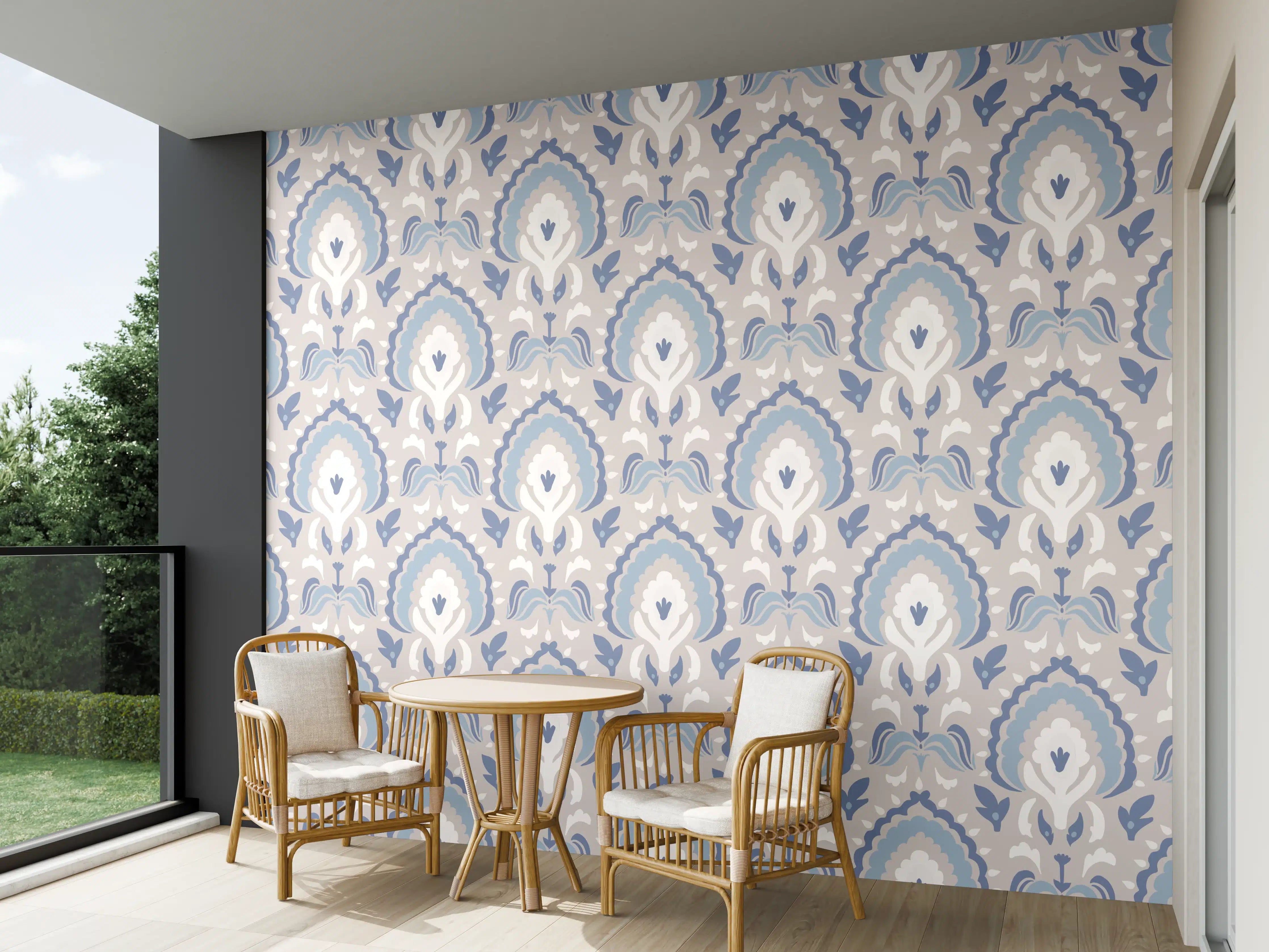 Wandverkleidung außen - Weiß-Graues Damastmuster Seamless