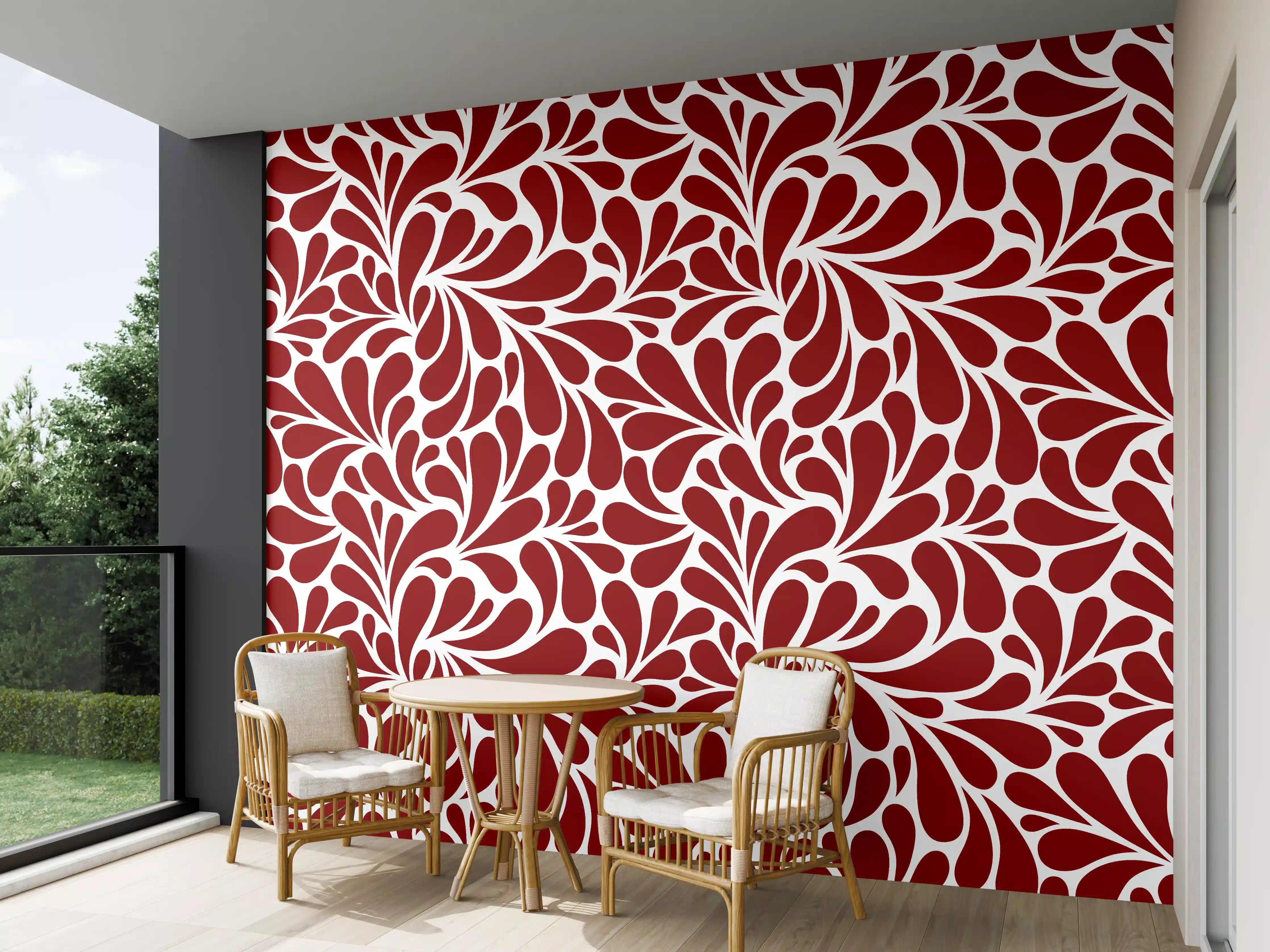 Wandverkleidung außen - Weiß-Rot-Blumenmuster