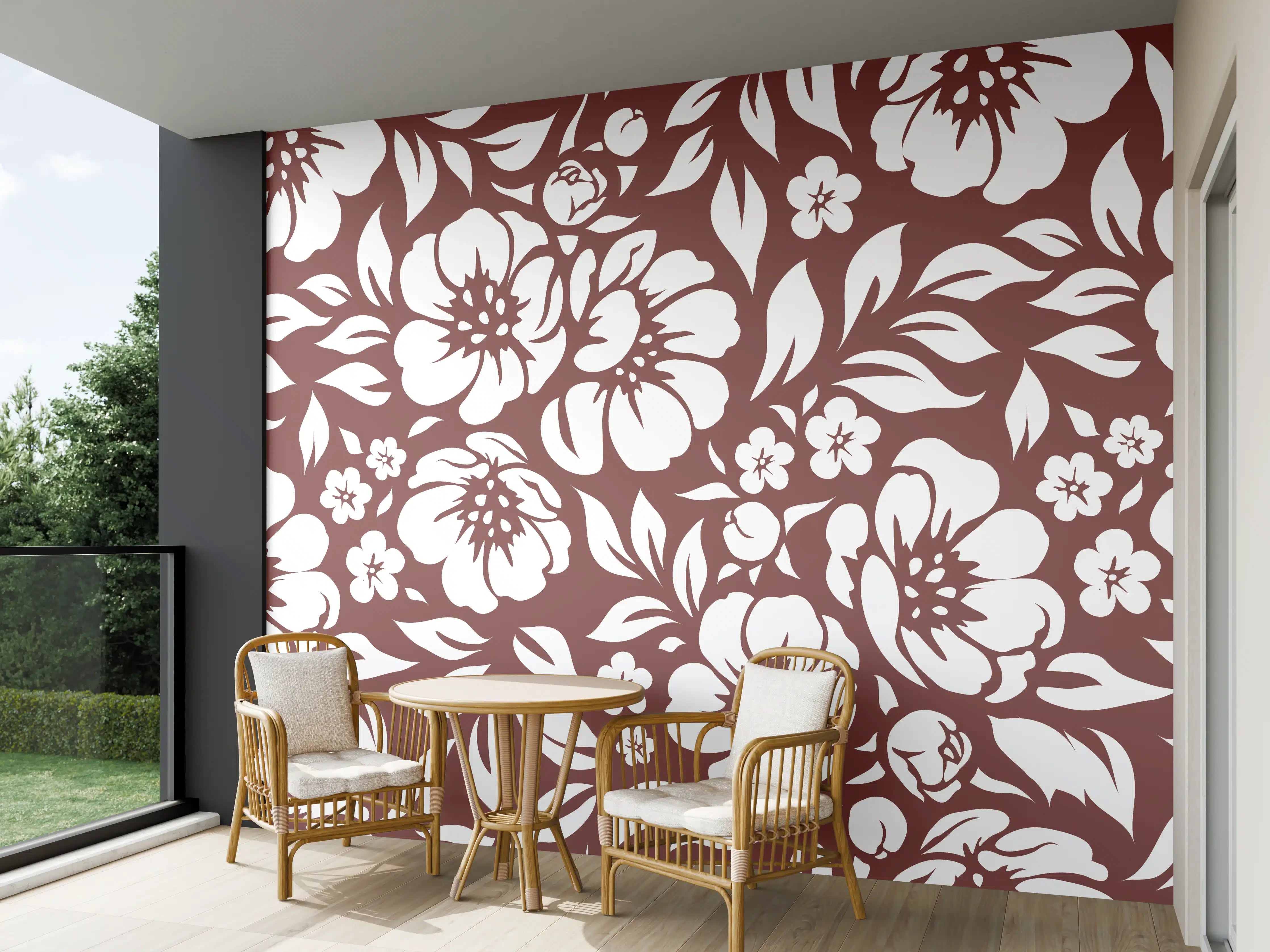 Wandverkleidung außen - Weiße Blumenmuster-Fliese mit grauen Nuancen