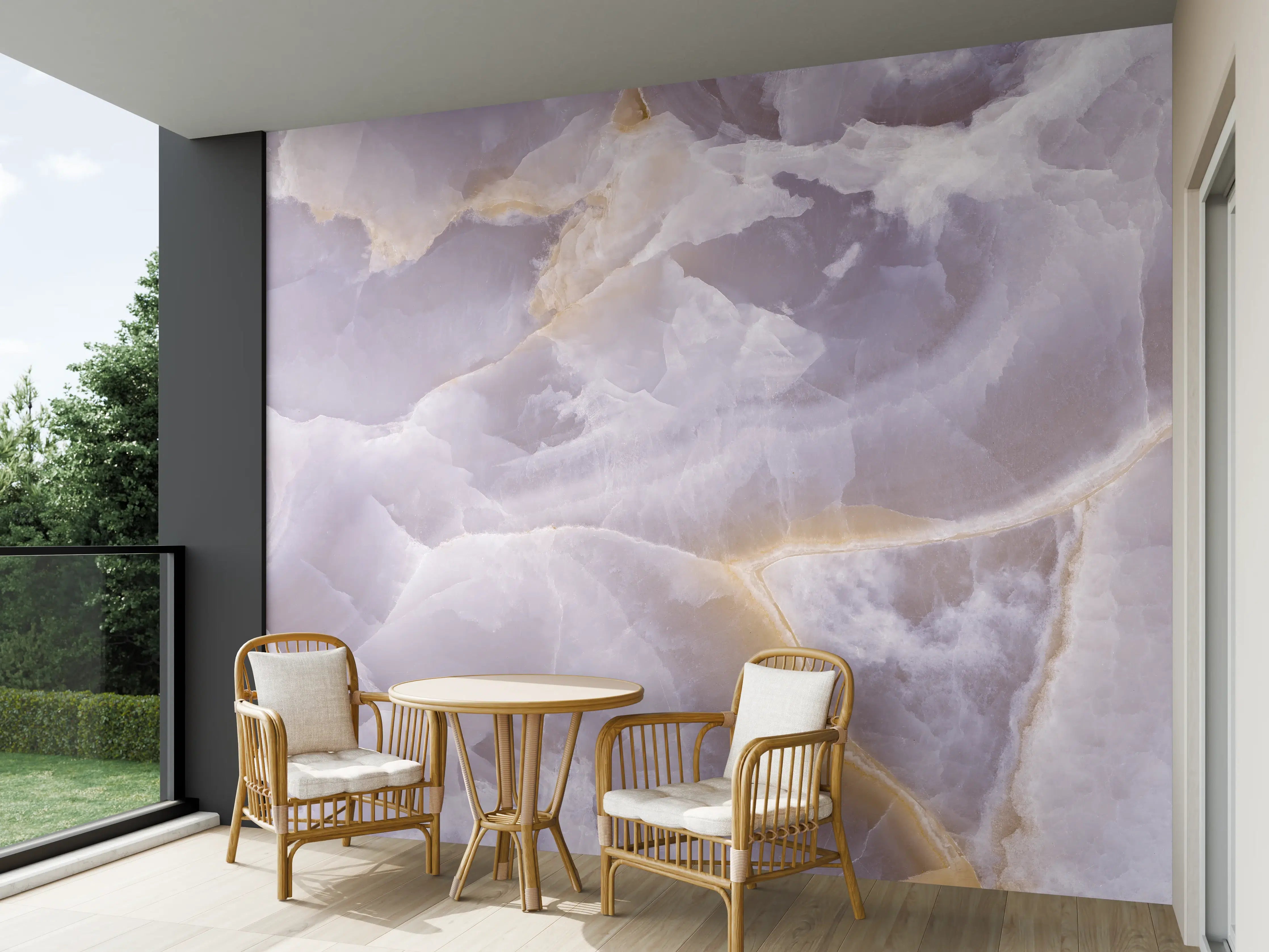 Wandverkleidung außen - Weiße Marmor-Optik mit Goldakzenten