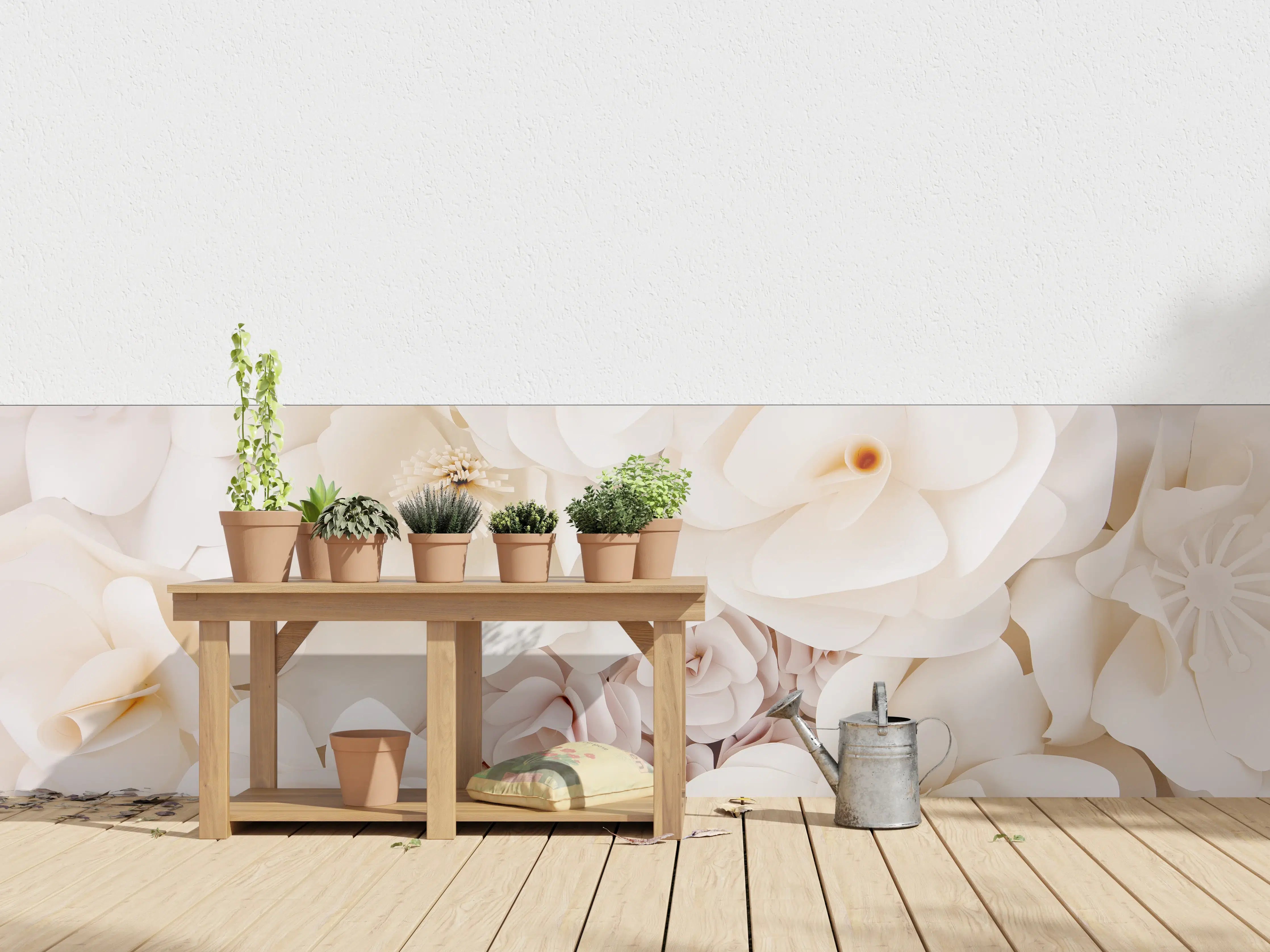 Wandverkleidung außen - Weiße Papierblumen