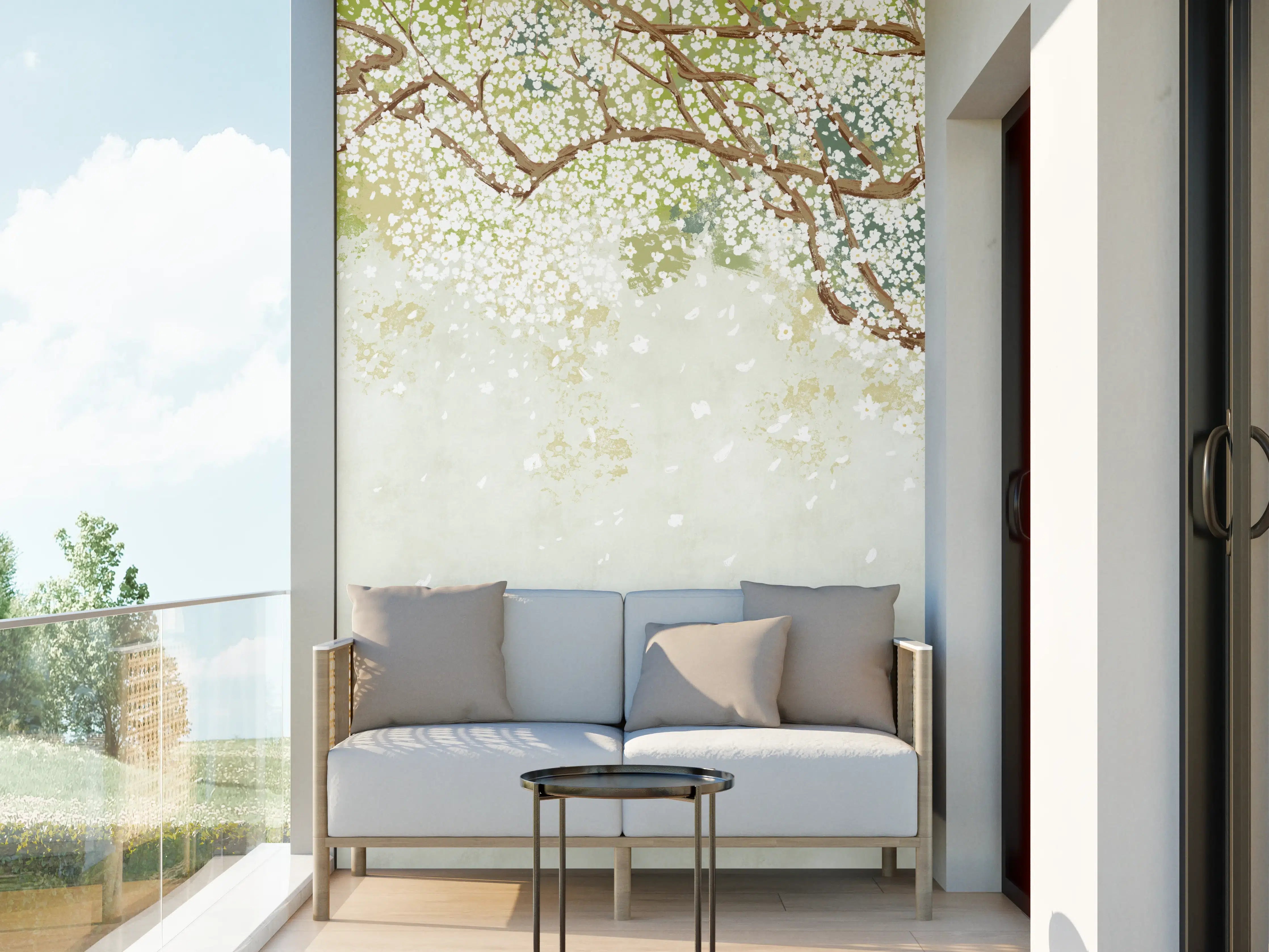 Wandverkleidung außen - Weiße Sakura Blätter - Vintage