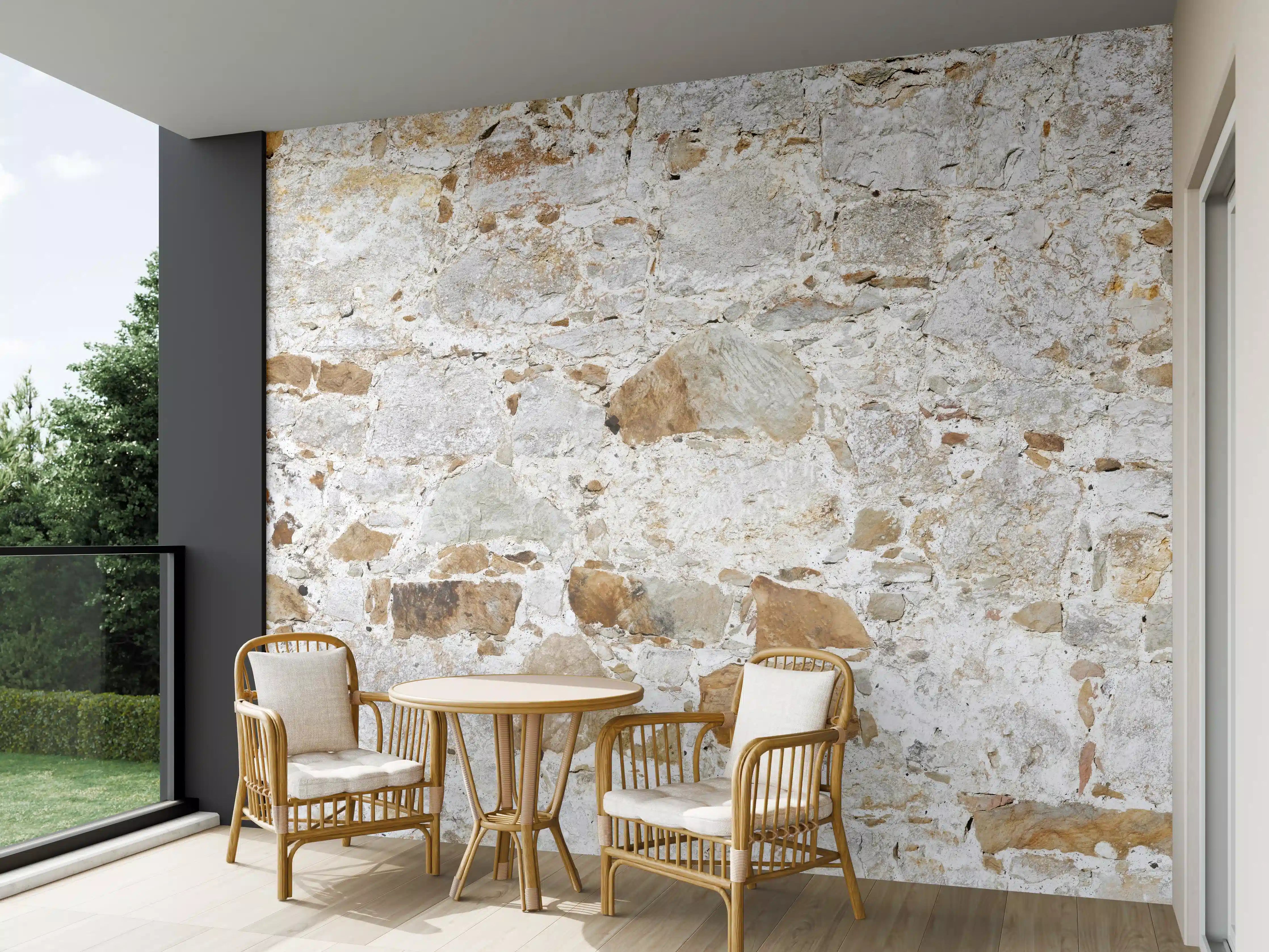 Wandverkleidung außen - Weiße Steinmauer mit grauer Textur