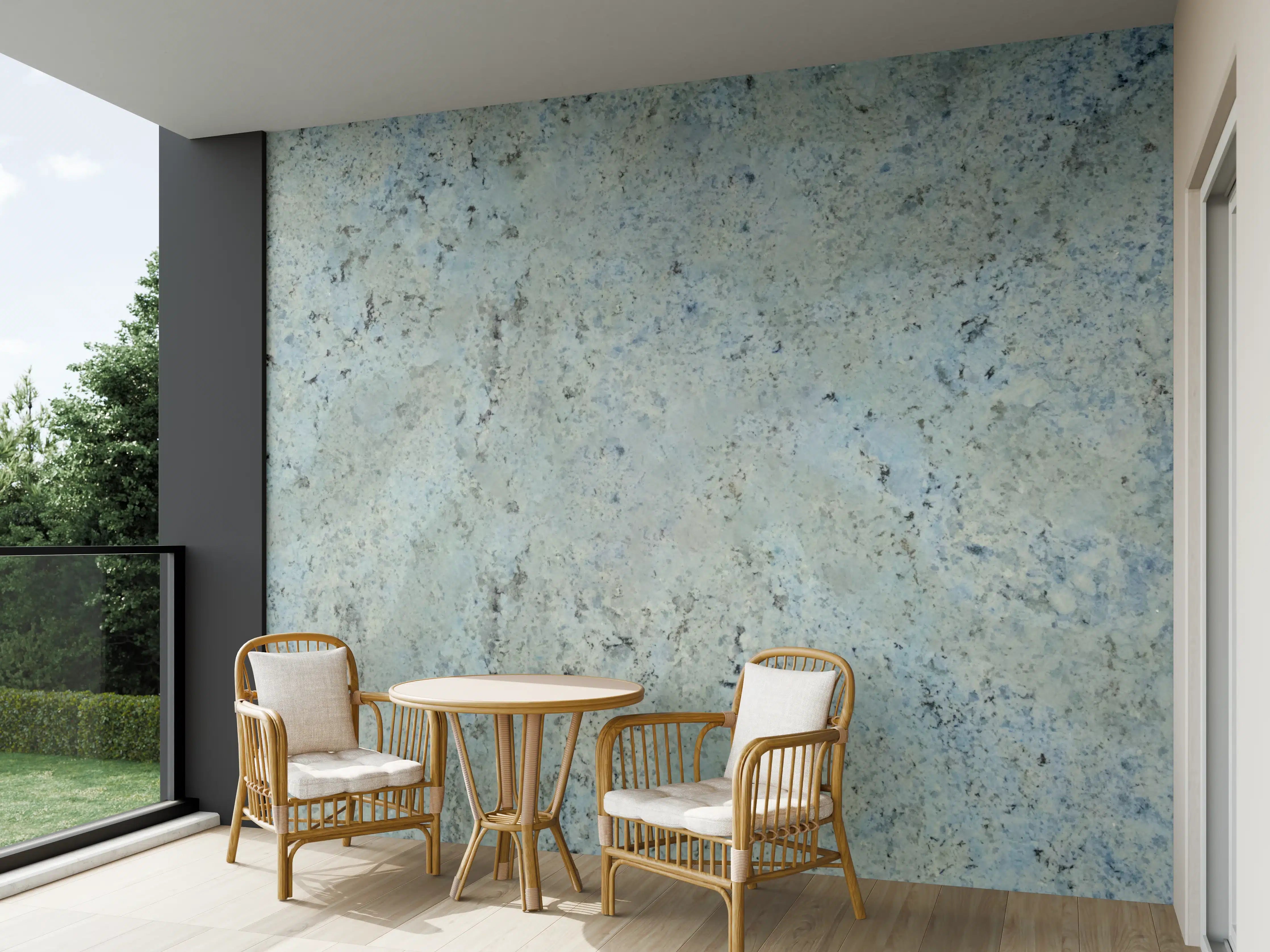 Wandverkleidung außen - Weiße Steintextur mit blaugrauen Akzenten