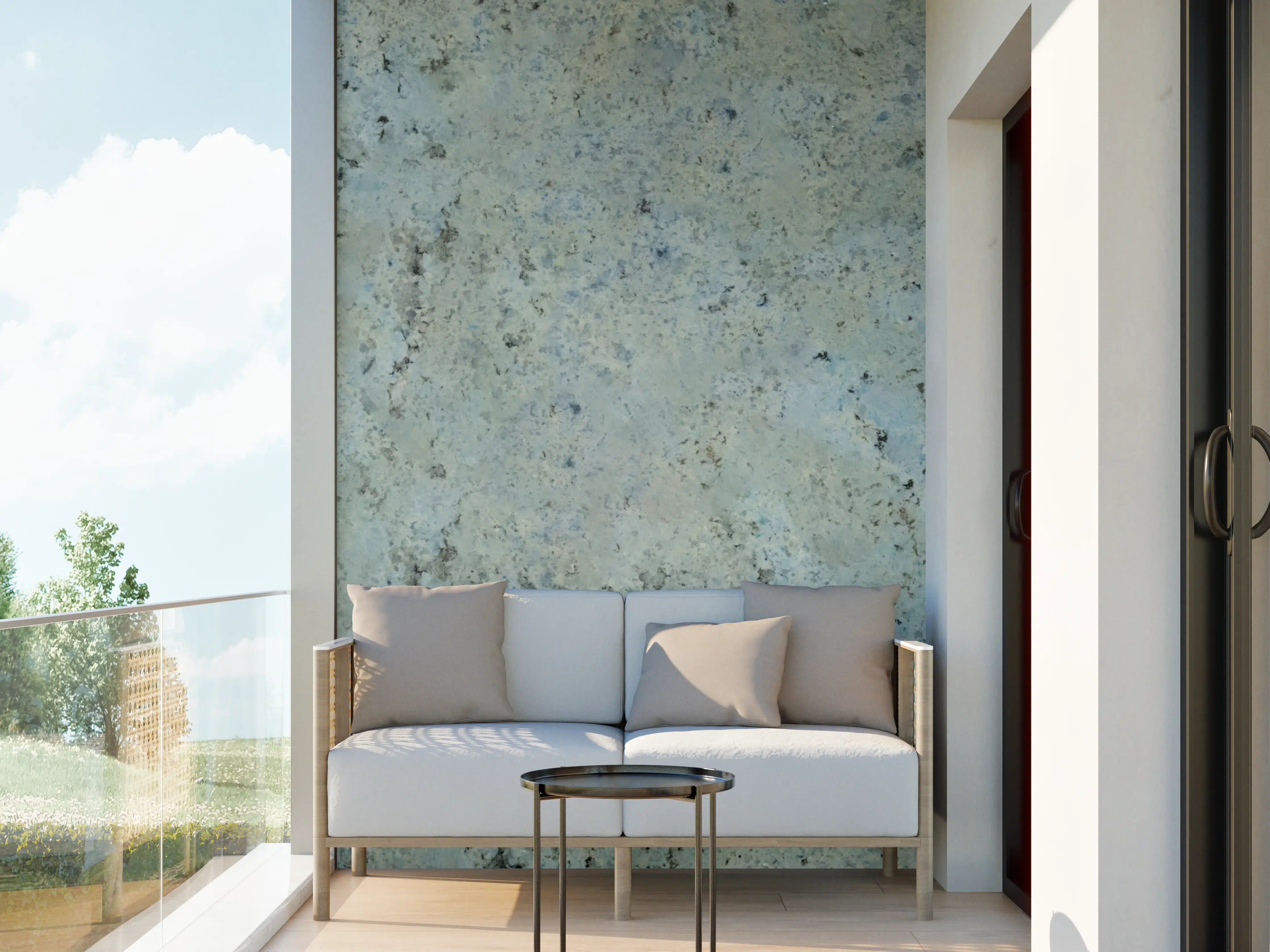 Wandverkleidung außen - Weiße Steintextur mit blaugrauen Akzenten