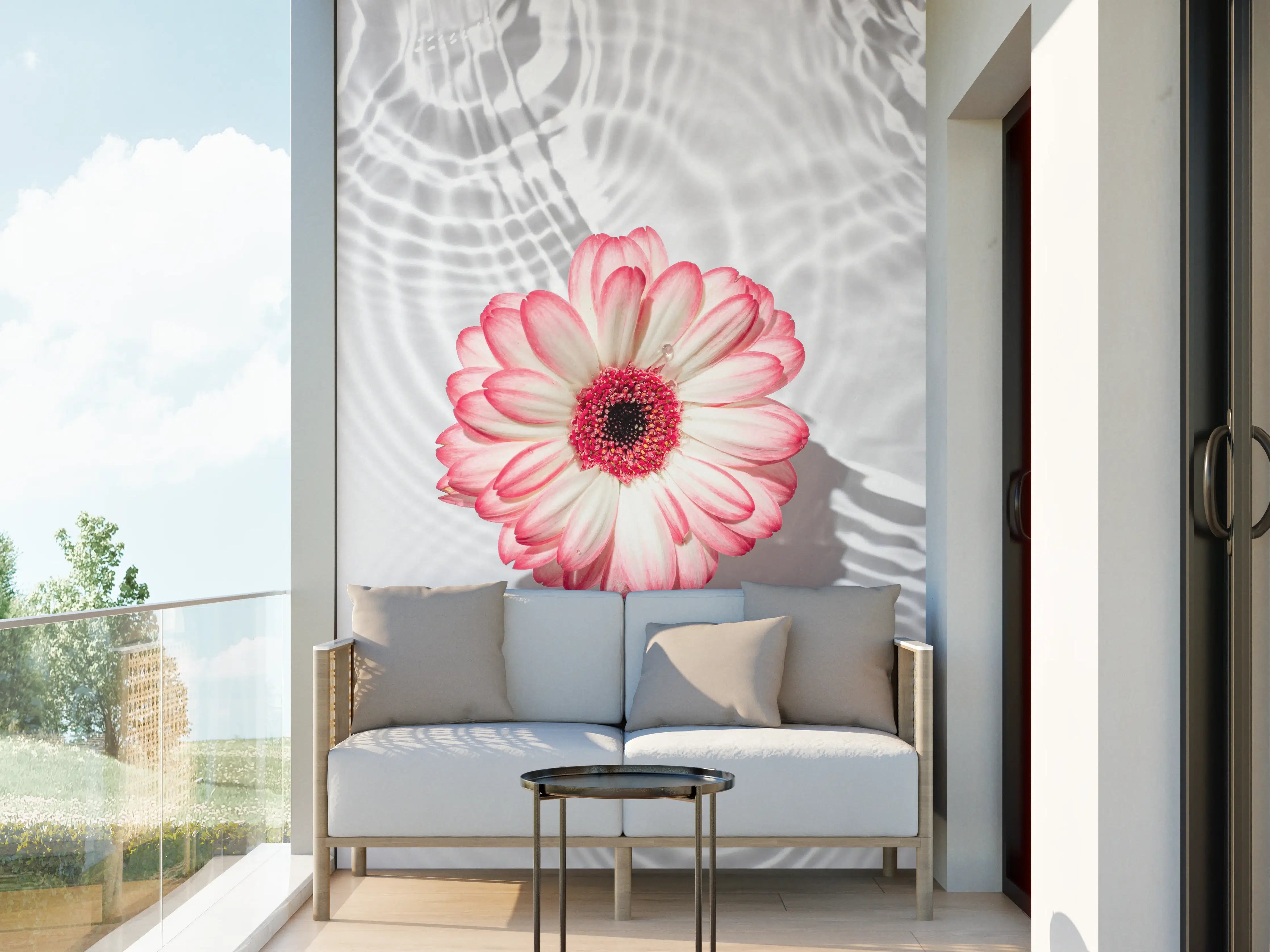 Wandverkleidung außen - Weiße Wasserblume in Rosa