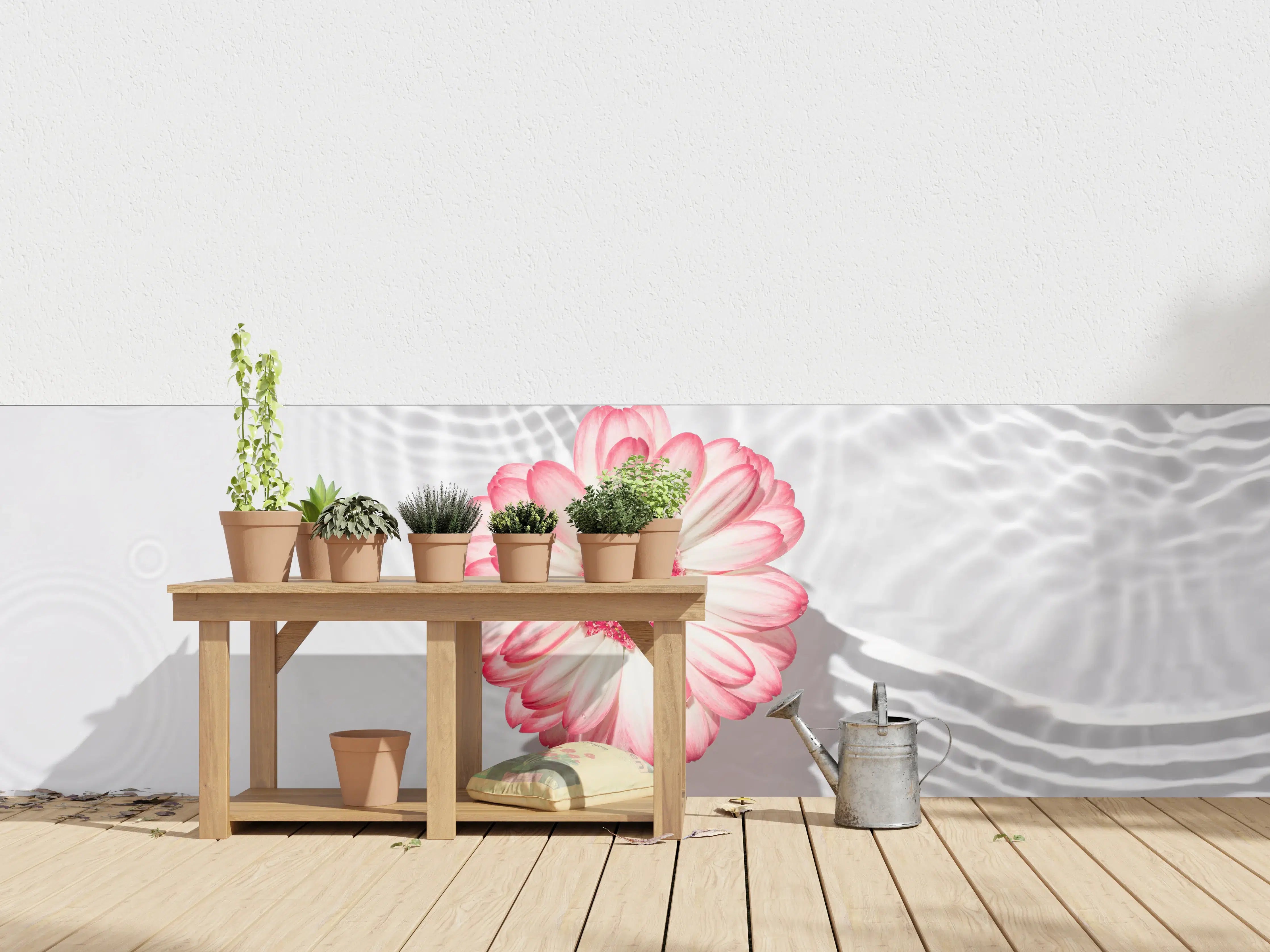 Wandverkleidung außen - Weiße Wasserblume in Rosa