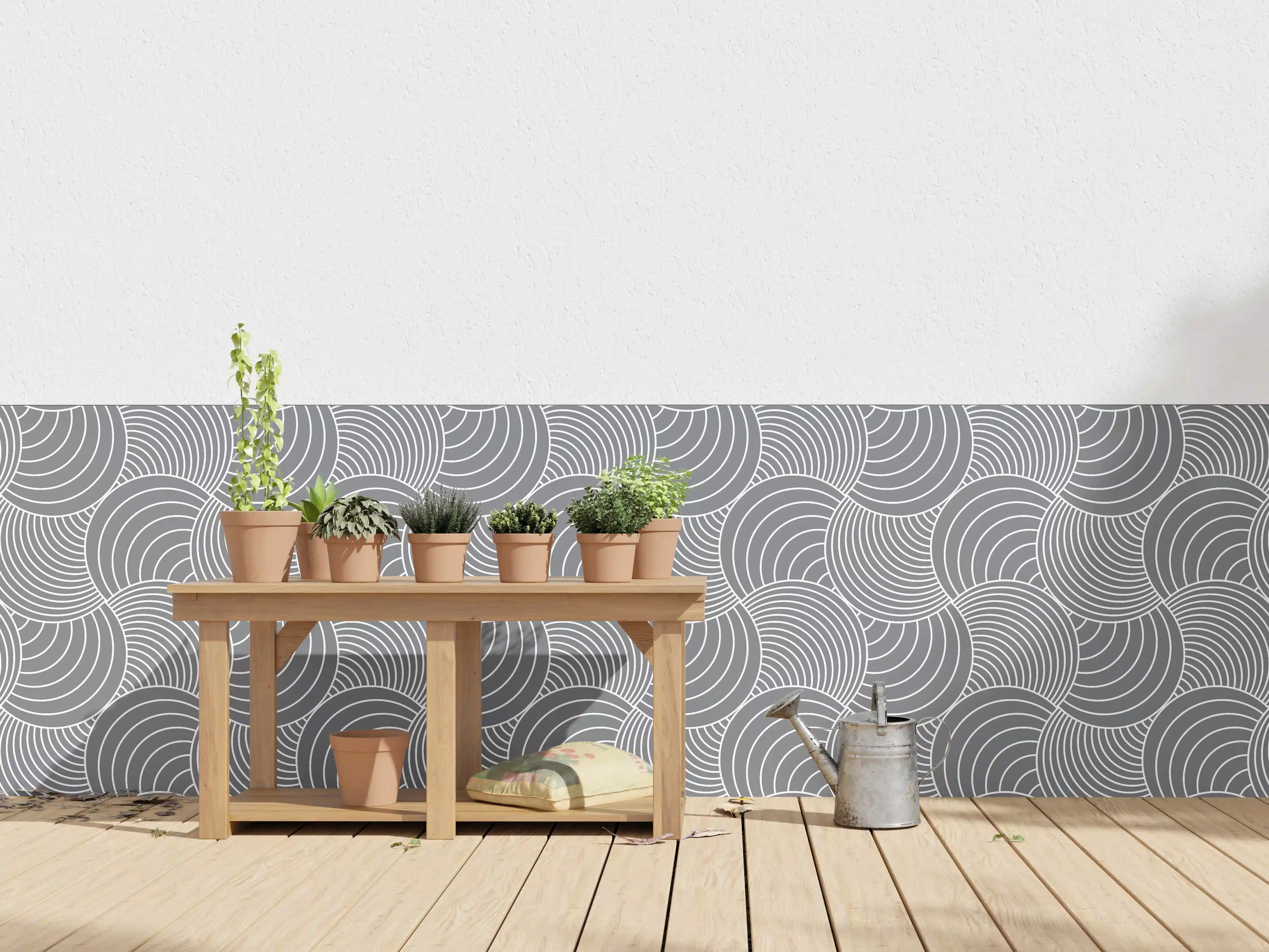 Wandverkleidung außen - Weiße Wellen-Grafik in der Küche