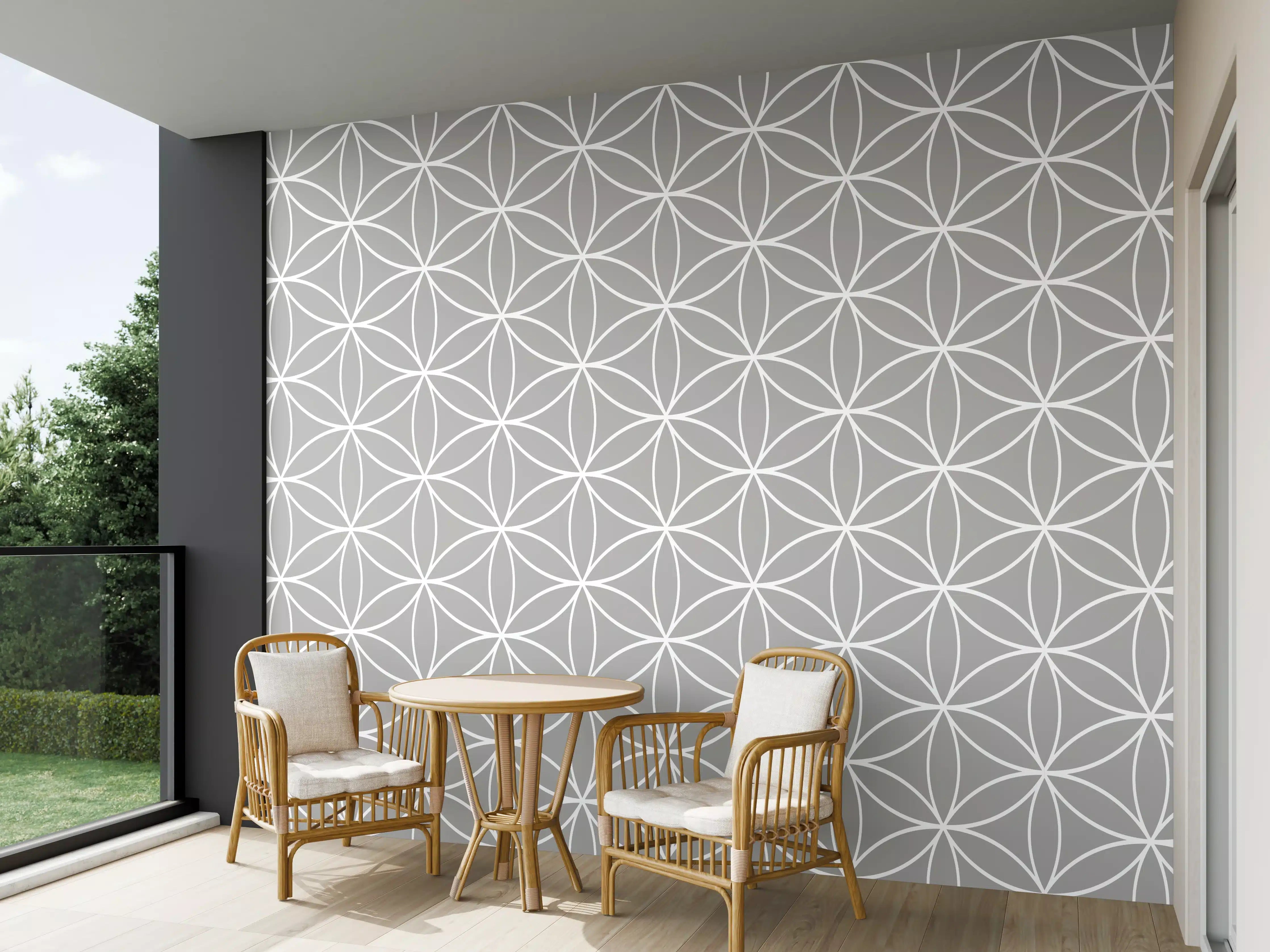 Wandverkleidung außen - Weiße geometrische Fliesen mit zarten Grautönen