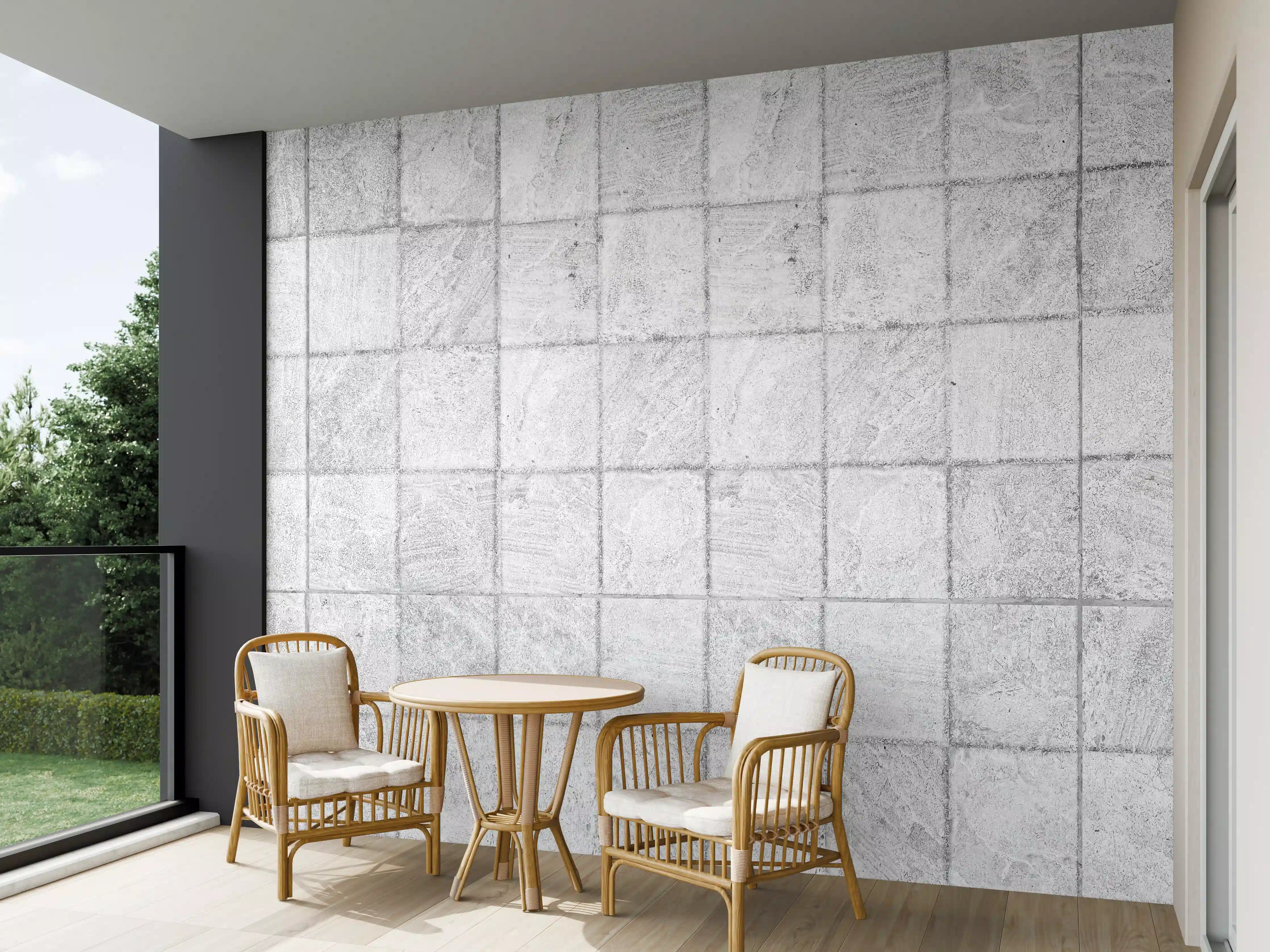 Wandverkleidung außen - Weiße quadratische Stein Fliesen