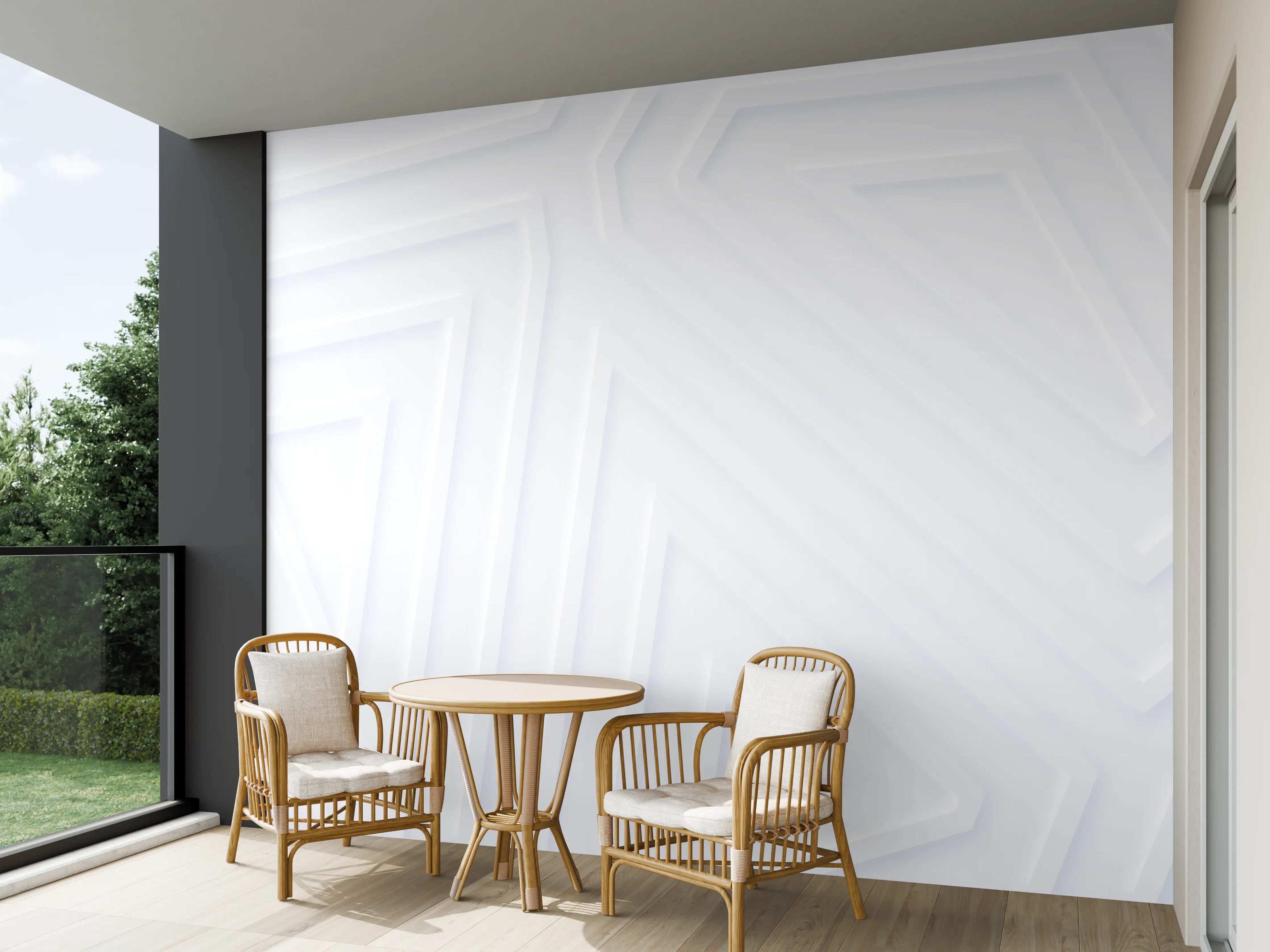 Wandverkleidung außen - Weiße strukturierte Wand mit geometrischem Design