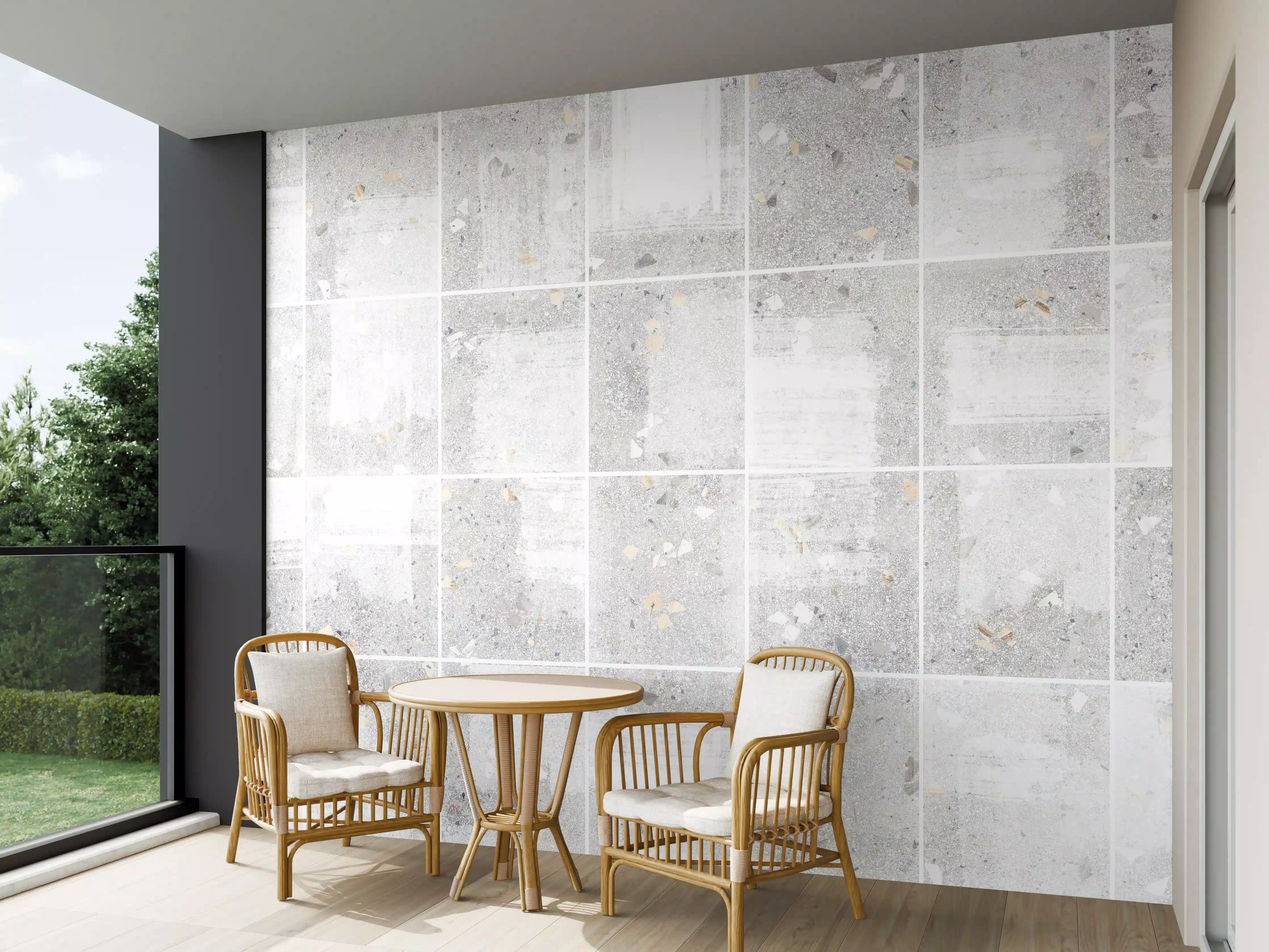 Wandverkleidung außen - Weißes Fliesenmuster - Terrazzo Struktur