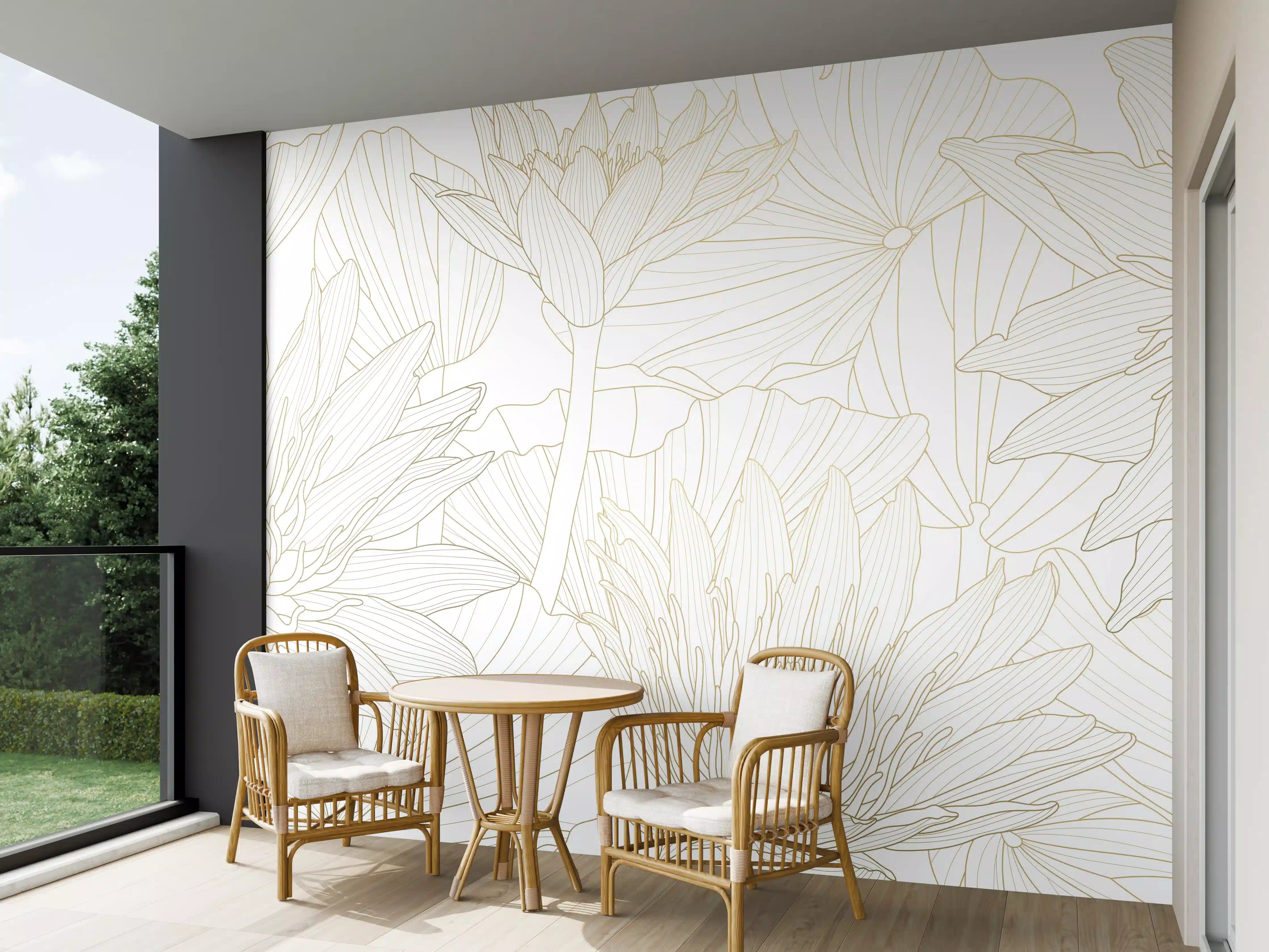Wandverkleidung außen - Weißes Floral-Linien Kunstwerk