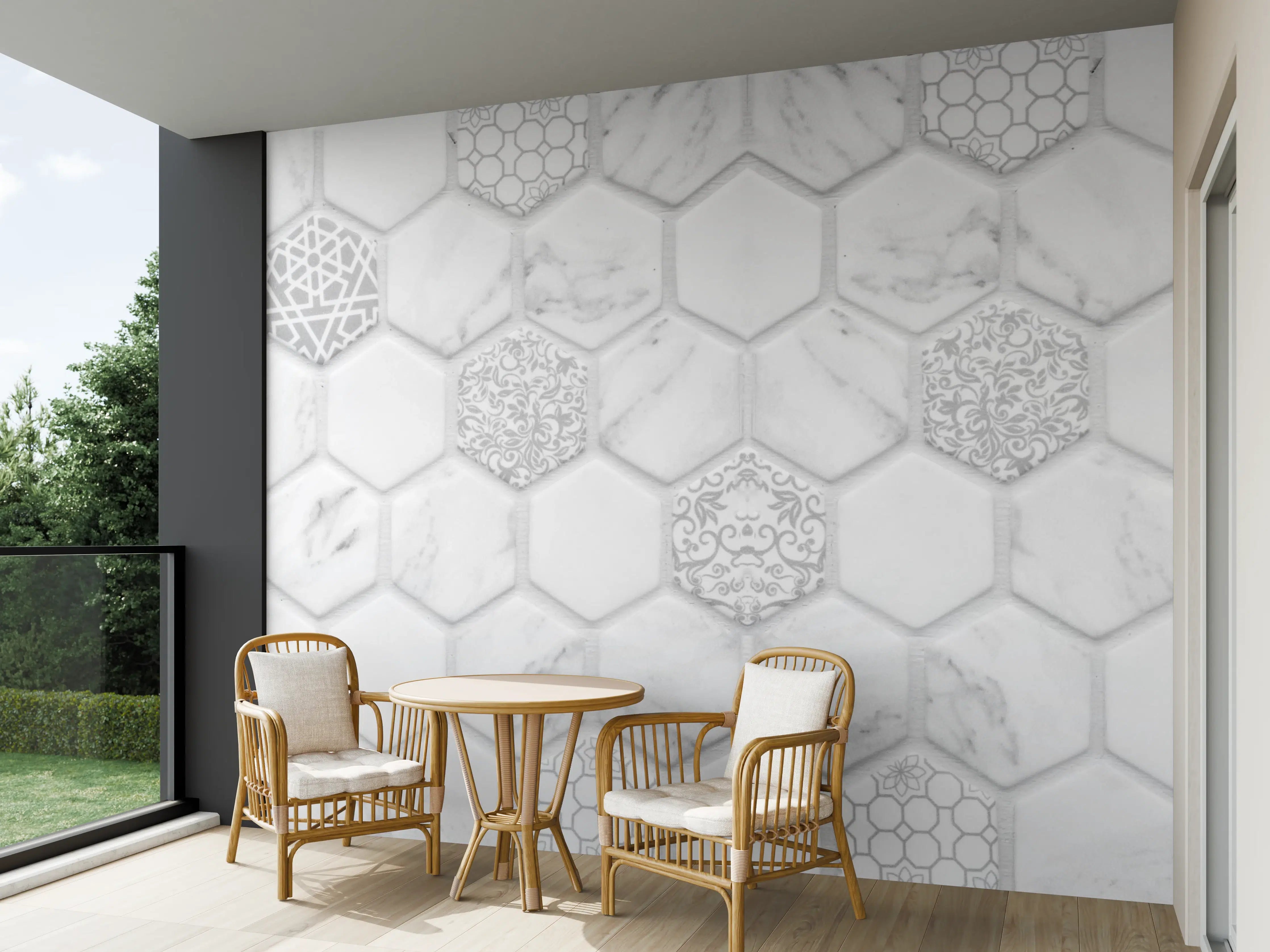 Wandverkleidung außen - Weißes Hexagon-Marmor-Mosaik