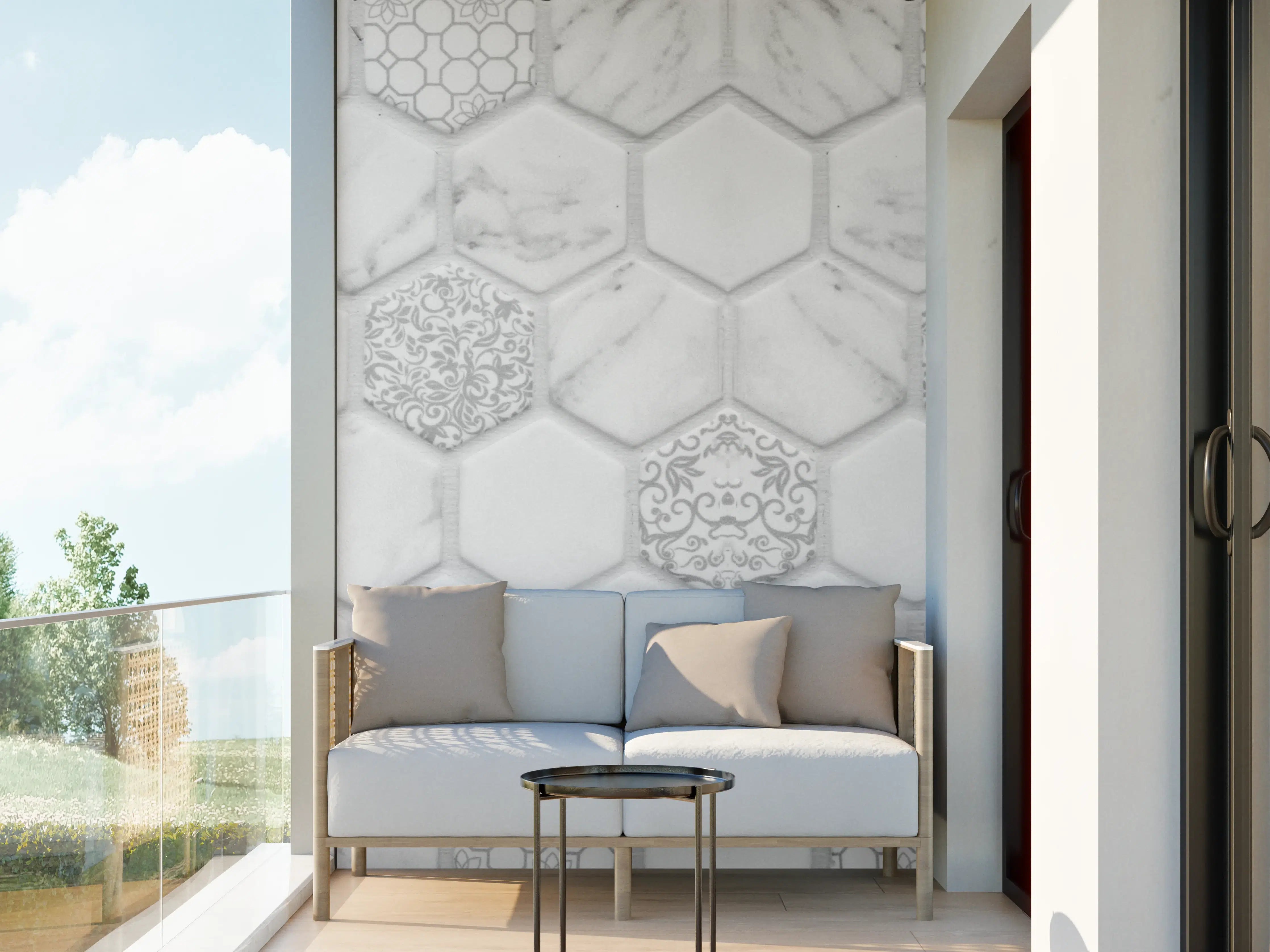 Wandverkleidung außen - Weißes Hexagon-Marmor-Mosaik
