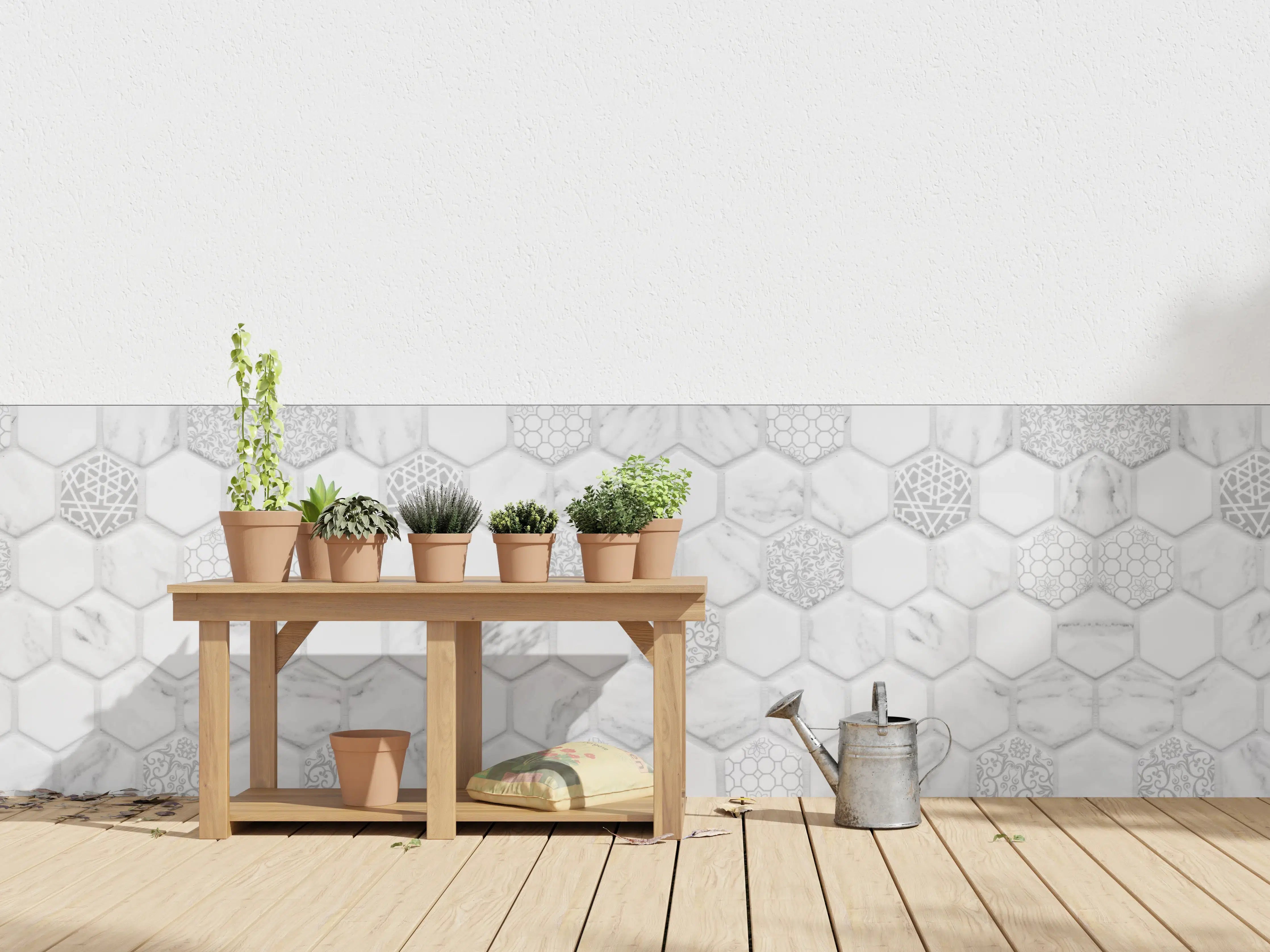 Wandverkleidung außen - Weißes Hexagon-Marmor-Mosaik