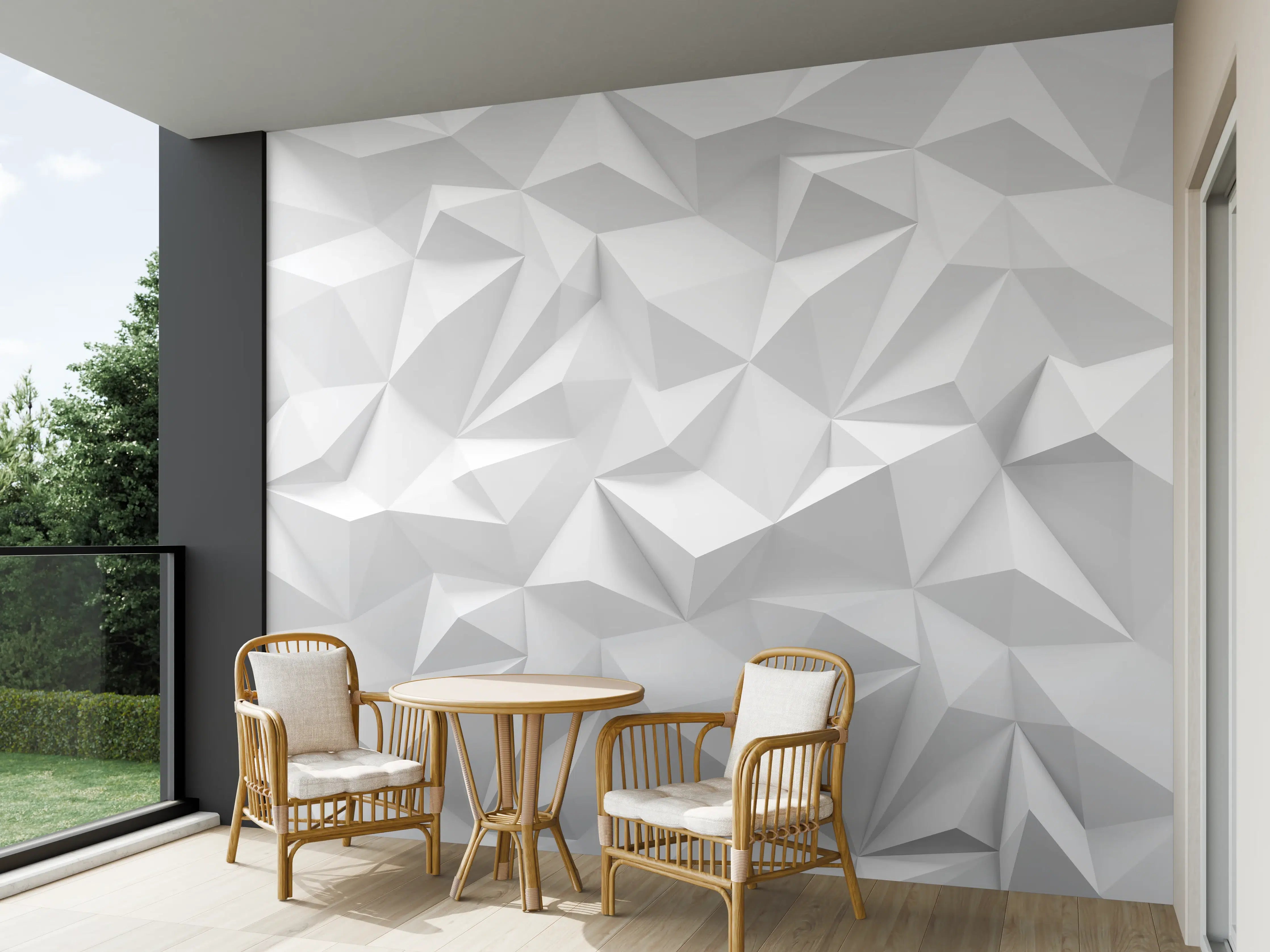 Wandverkleidung außen - Weißes Low-Poly Design