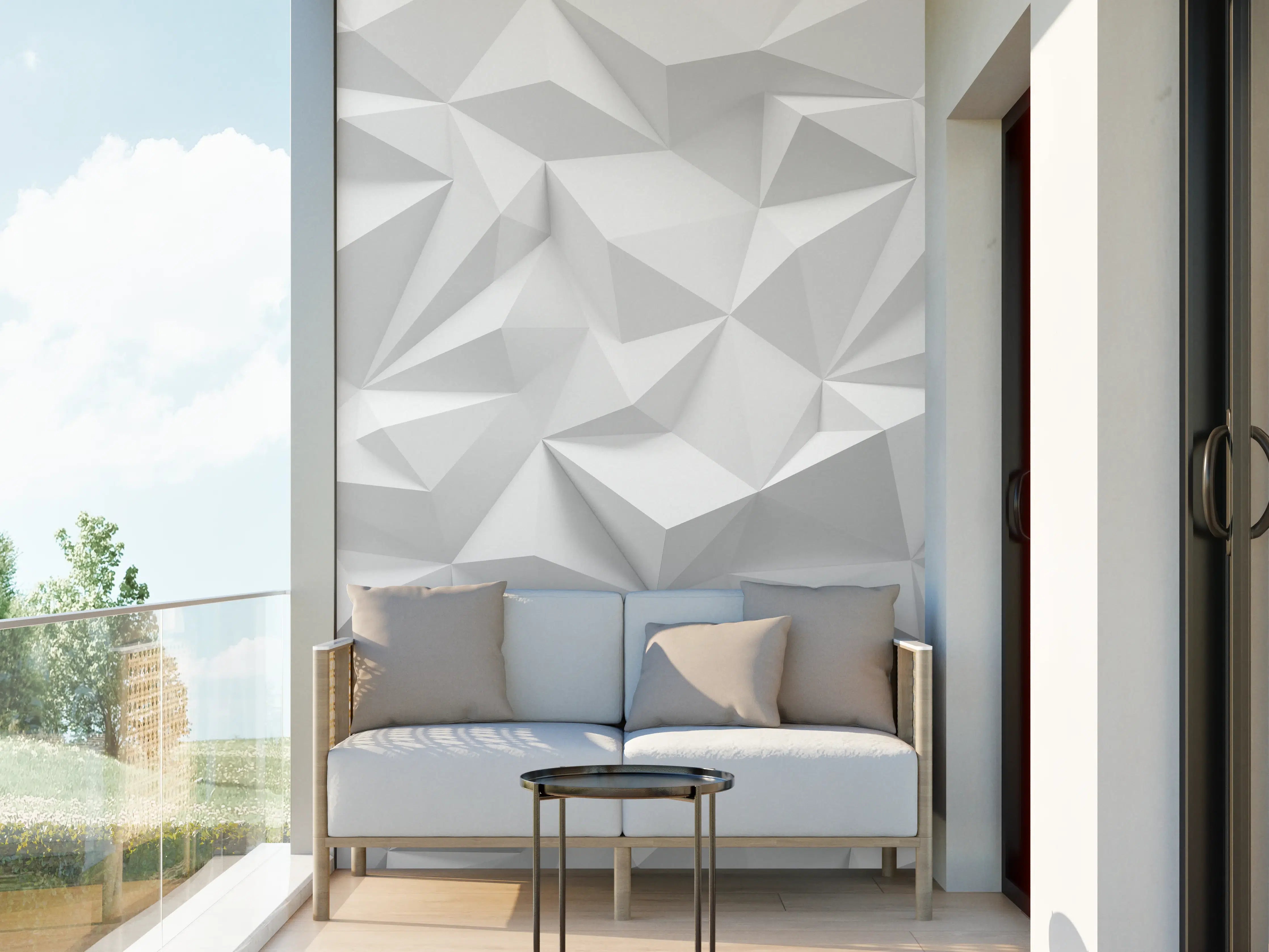Wandverkleidung außen - Weißes Low-Poly Design