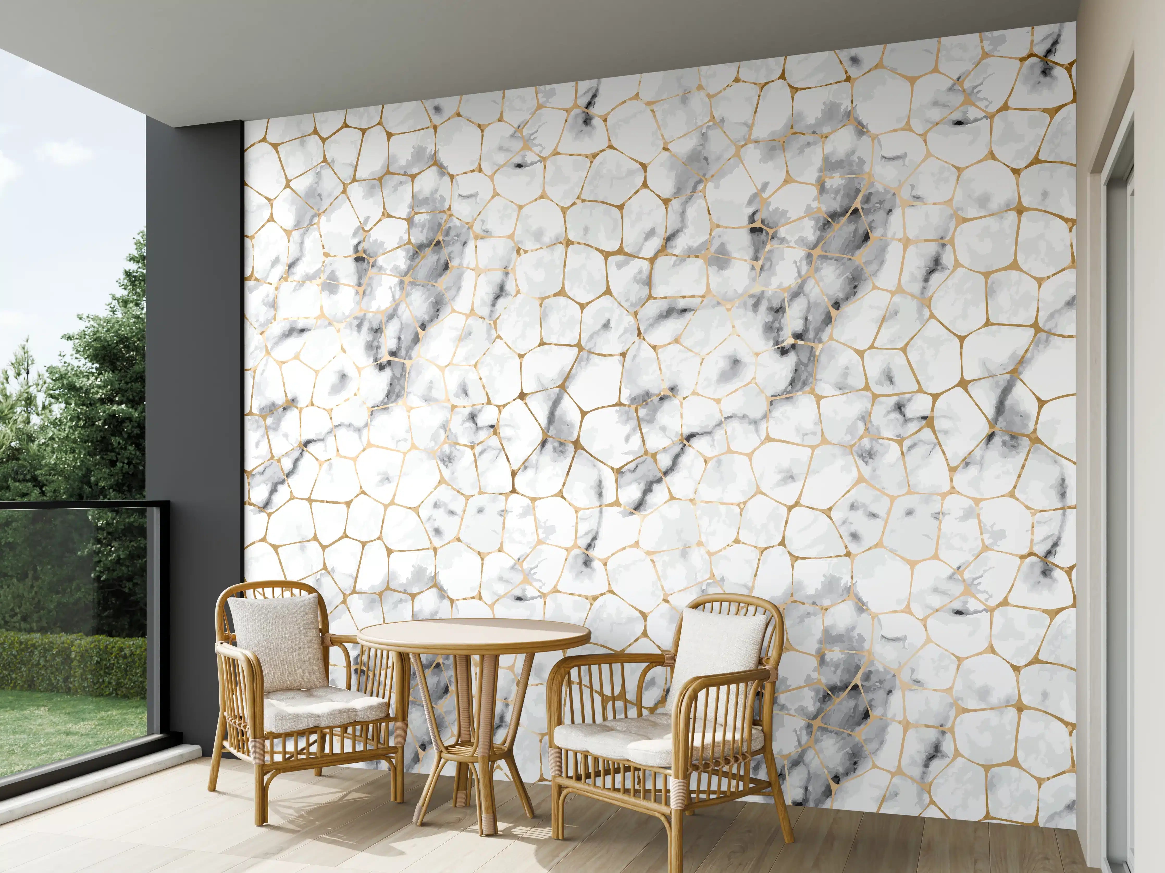 Wandverkleidung außen - Weißes Marmor-Geometrie-Muster