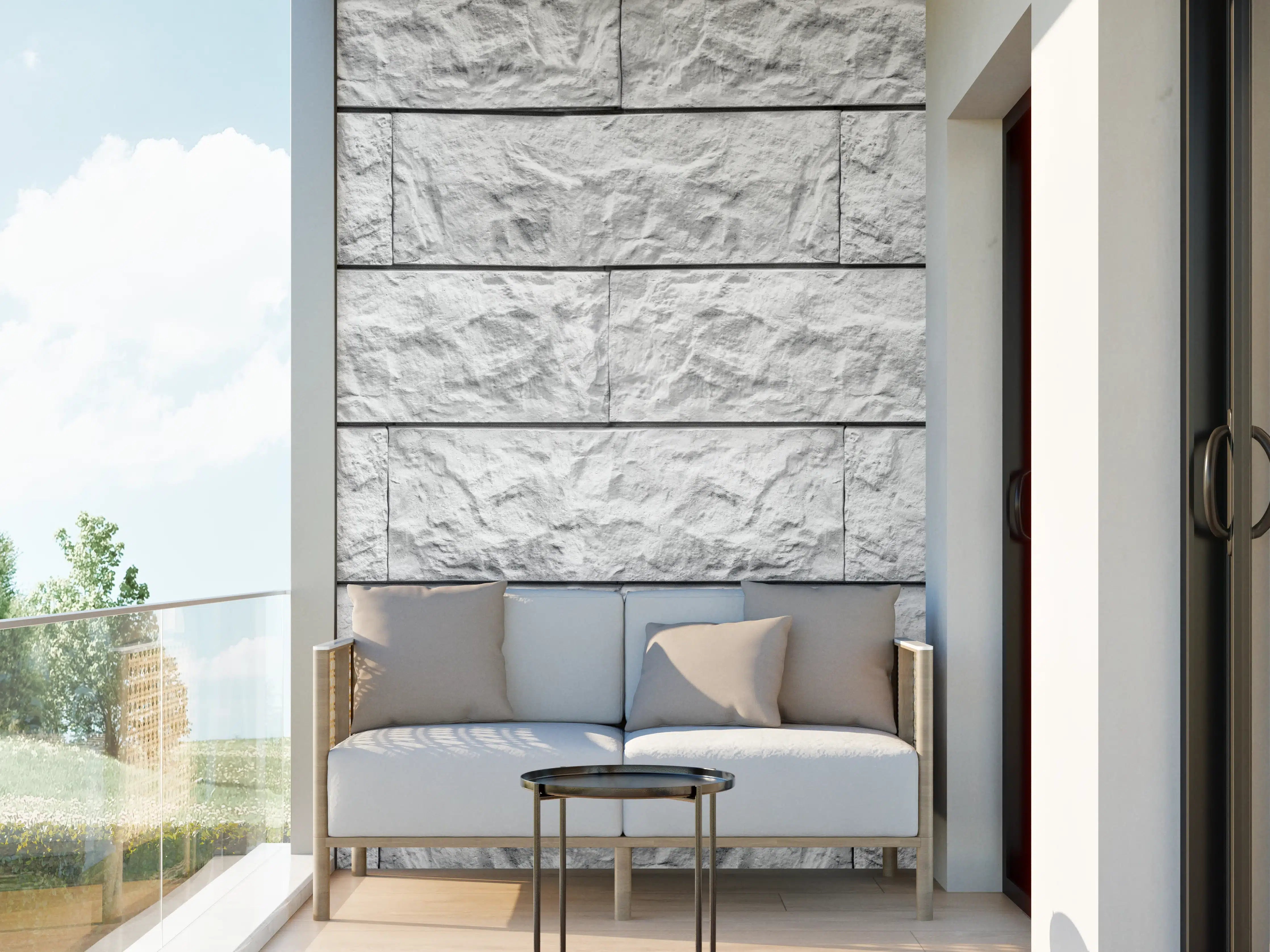 Wandverkleidung außen - Weißes Mauerrelief mit Grautönen