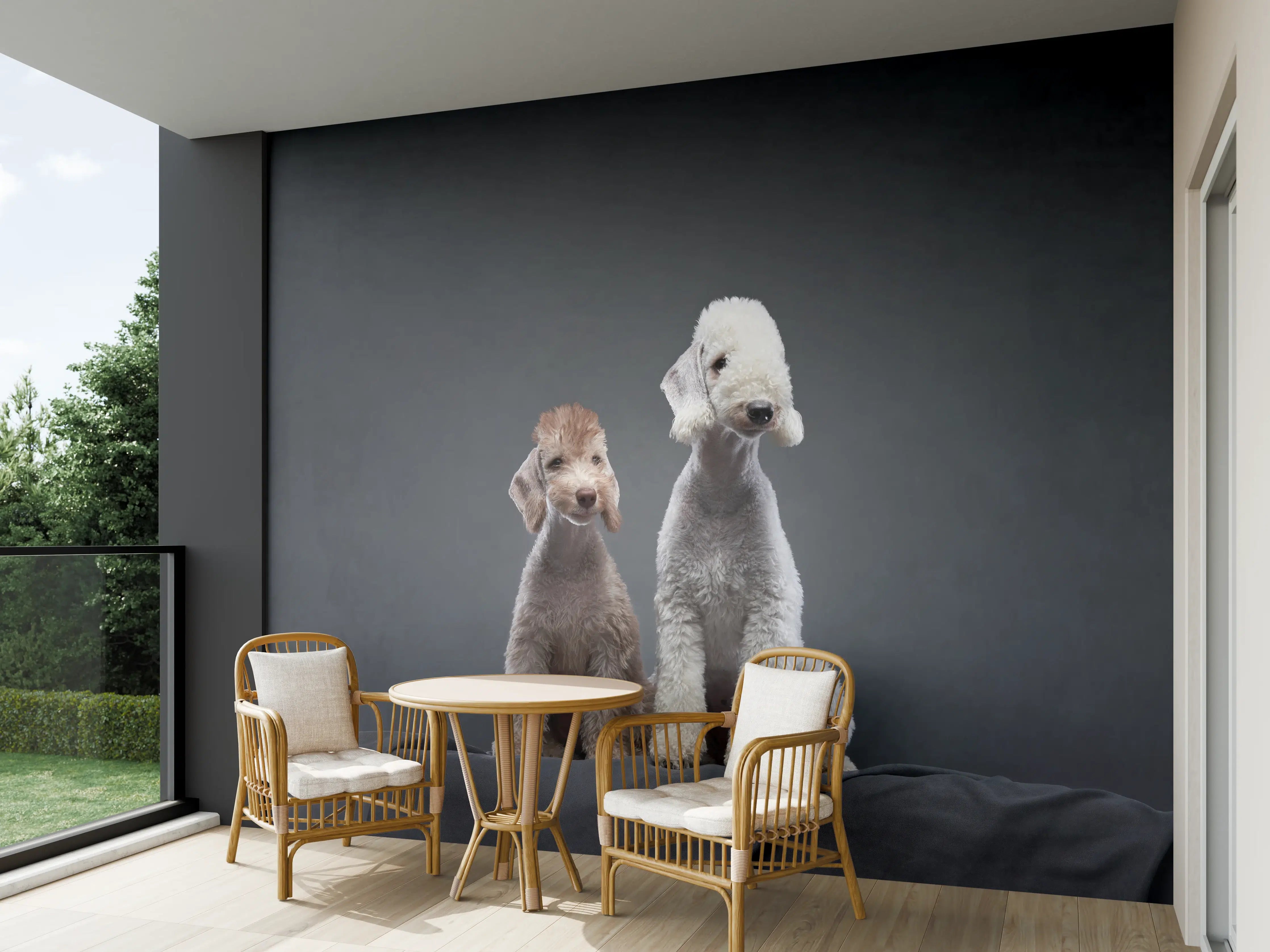Wandverkleidung außen - Welpe und erwachsener Bedlington Terrier