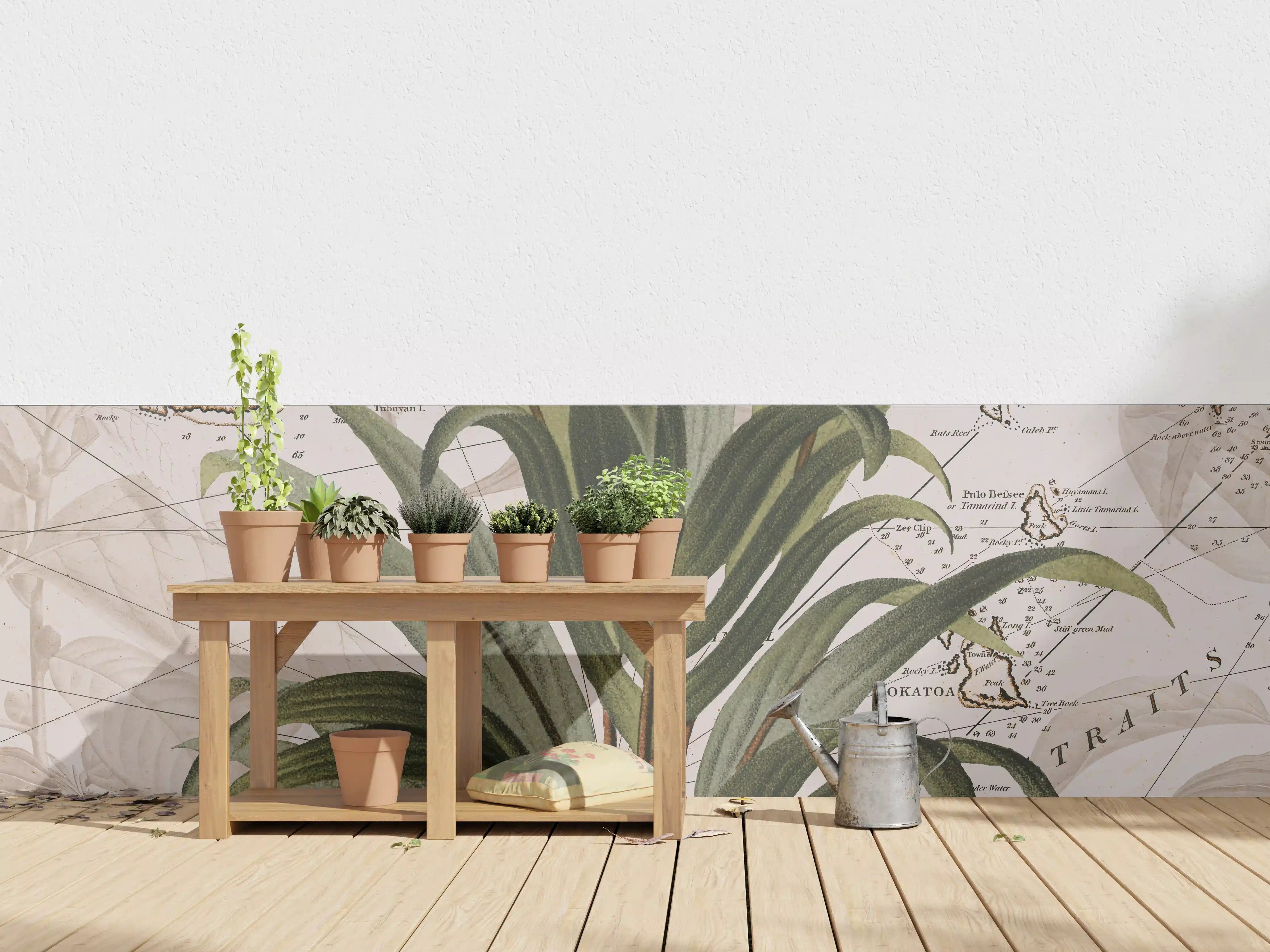 Wandverkleidung außen - Weltkarte - tropische Pflanze
