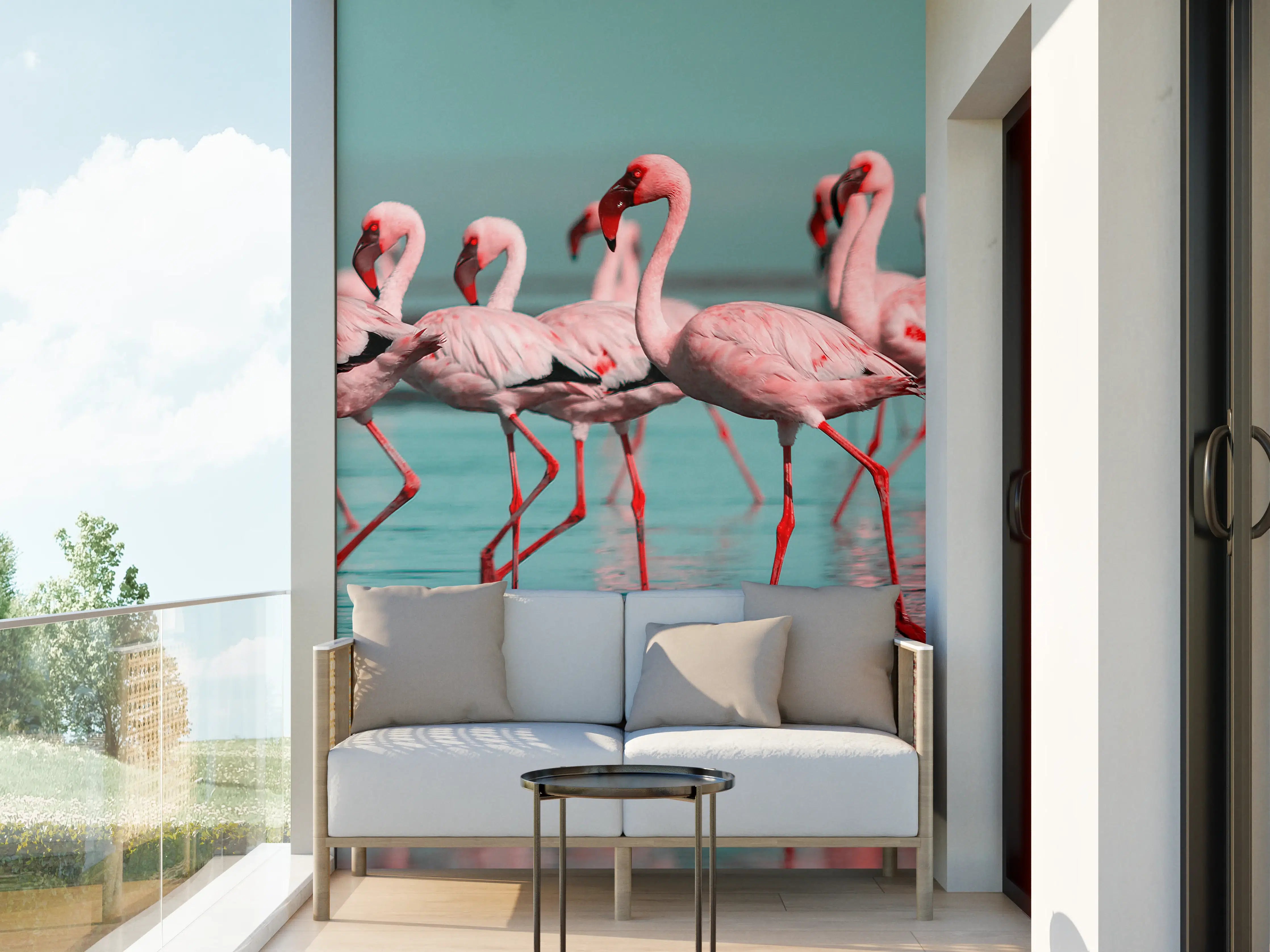 Wandverkleidung außen - Wilde Flamingo auf dem Wasser