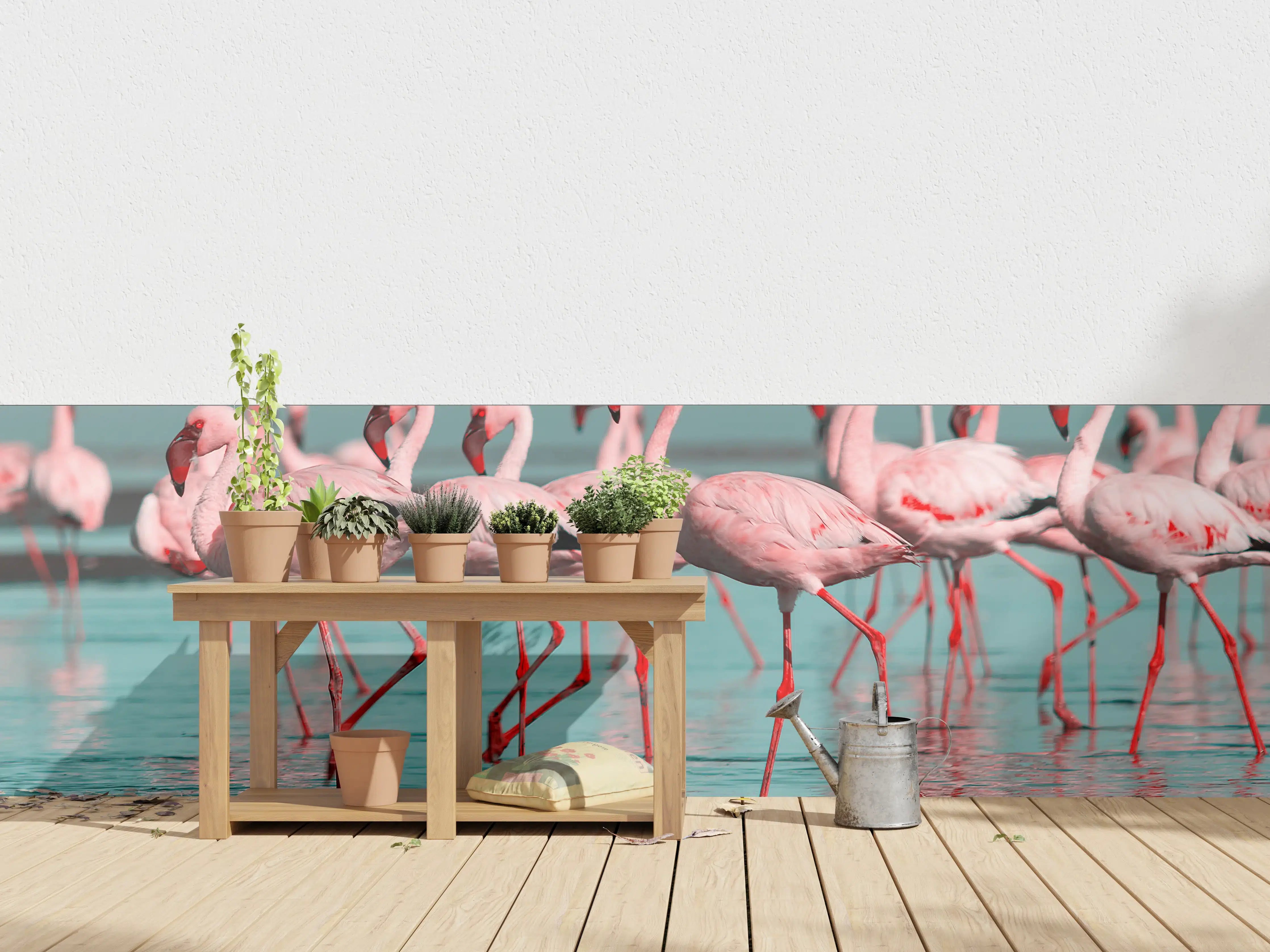 Wandverkleidung außen - Wilde Flamingo auf dem Wasser