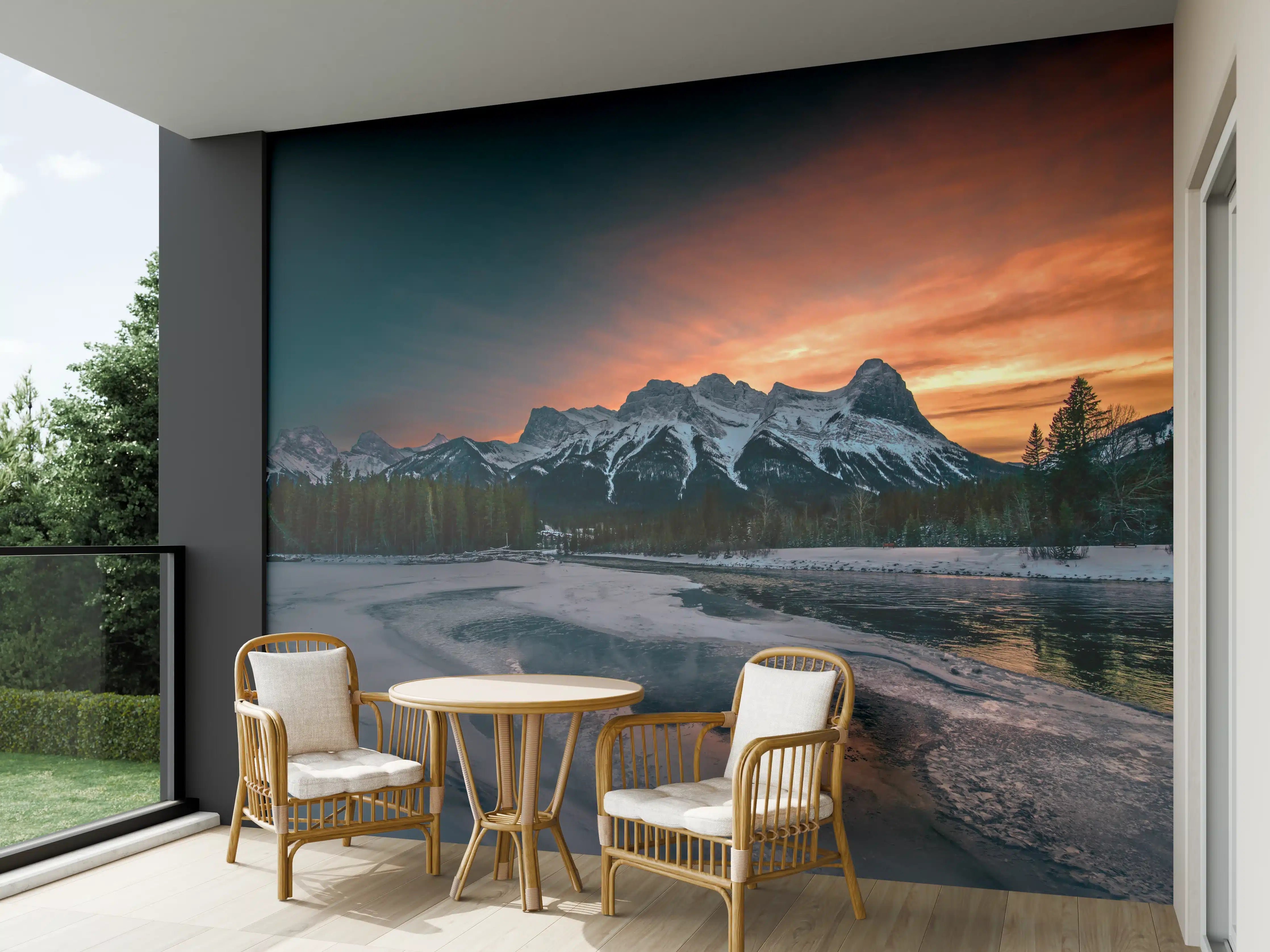 Wandverkleidung außen - Winterlicher Sonnenuntergang Berge