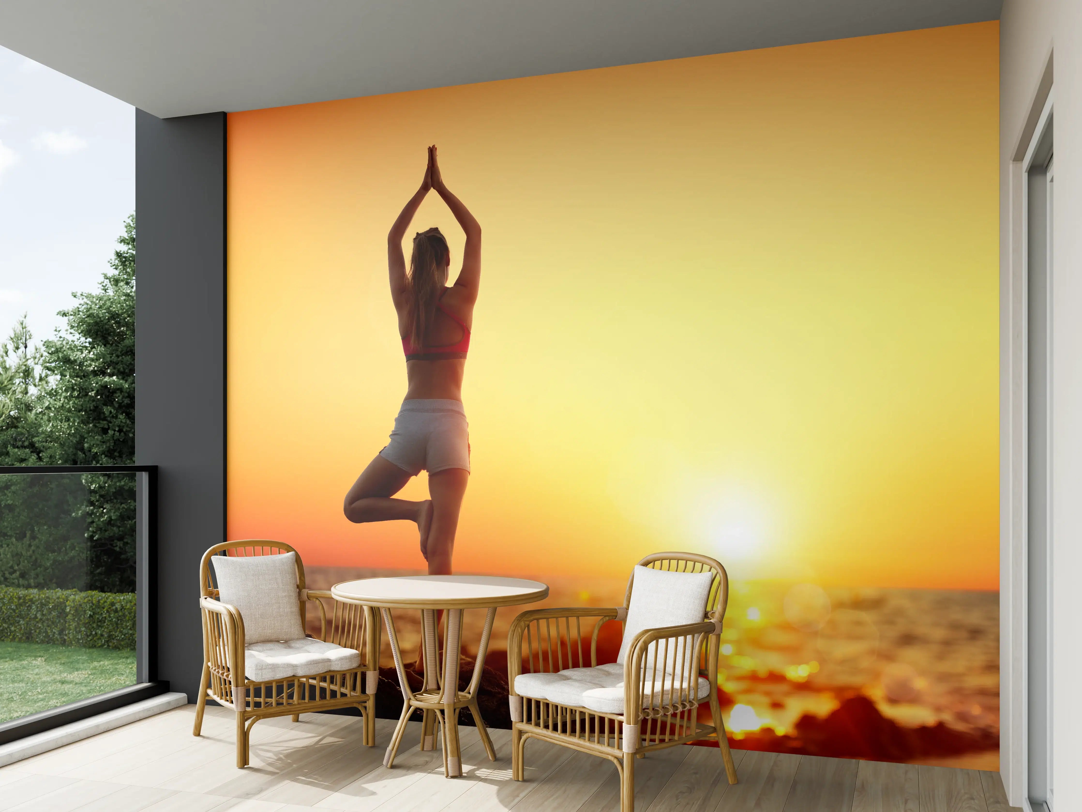 Wandverkleidung außen - Yoga bei Sonnenuntergang