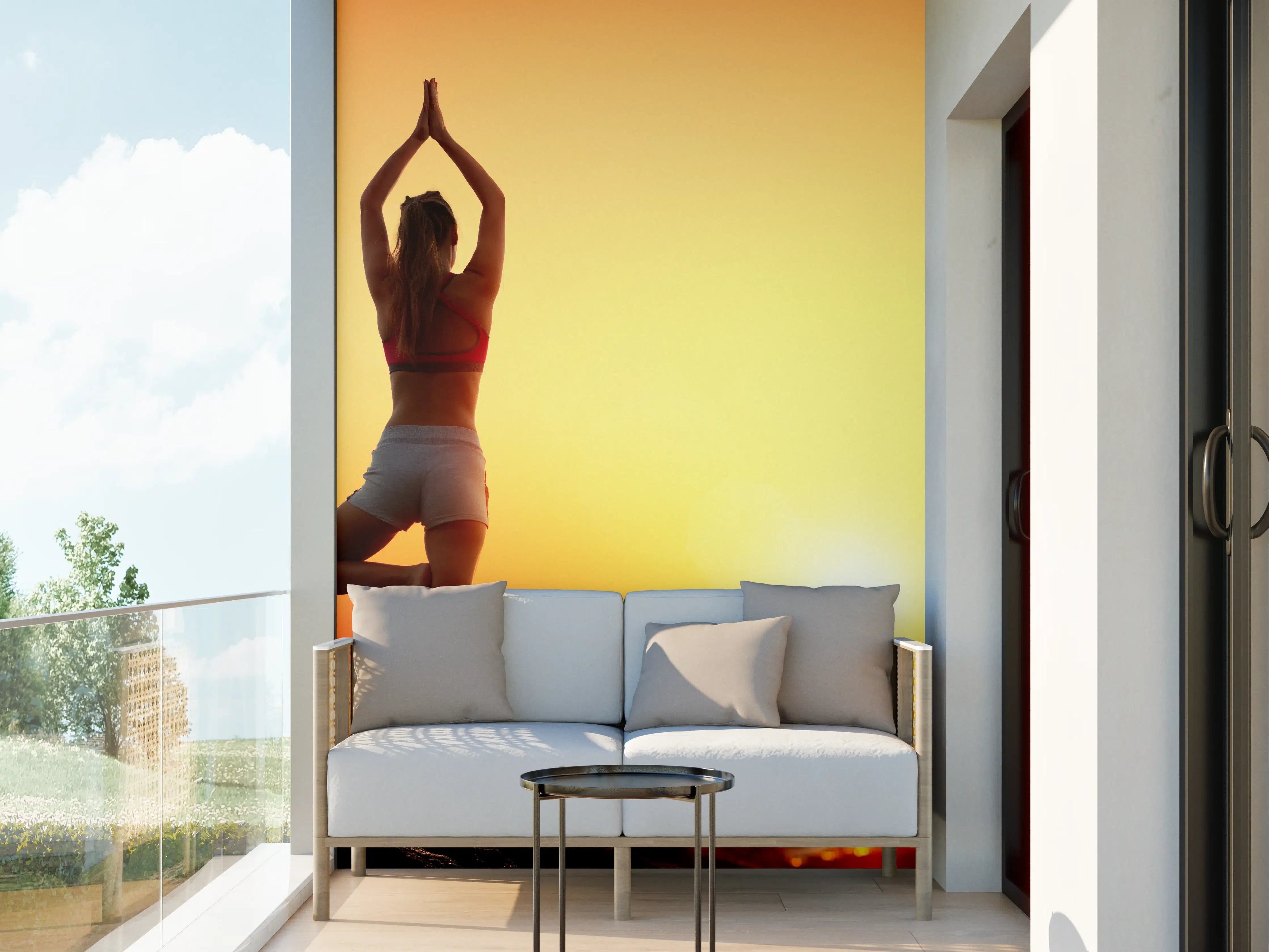 Wandverkleidung außen - Yoga bei Sonnenuntergang