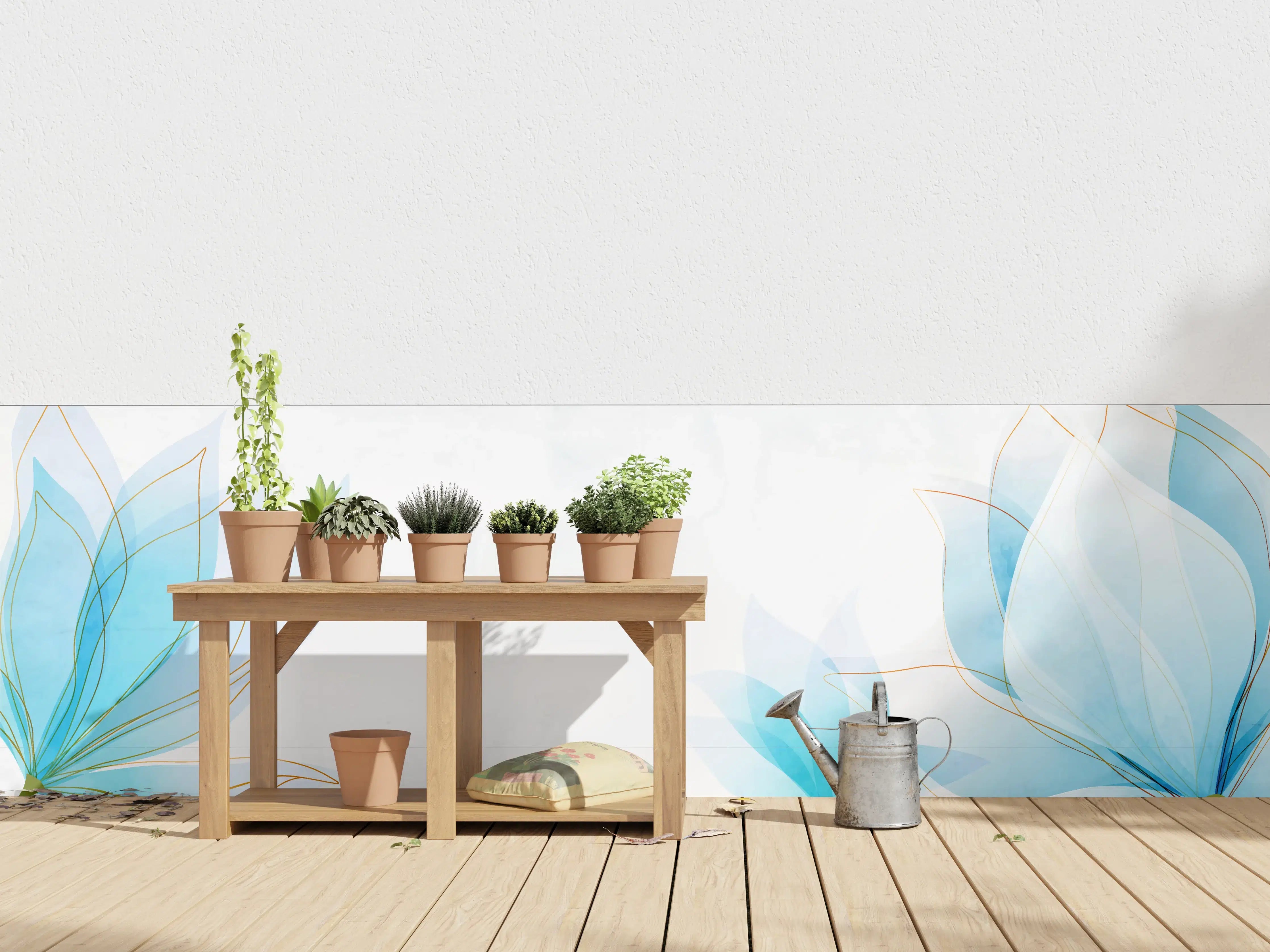 Wandverkleidung außen - Zarte Blaue Blumen Illustration