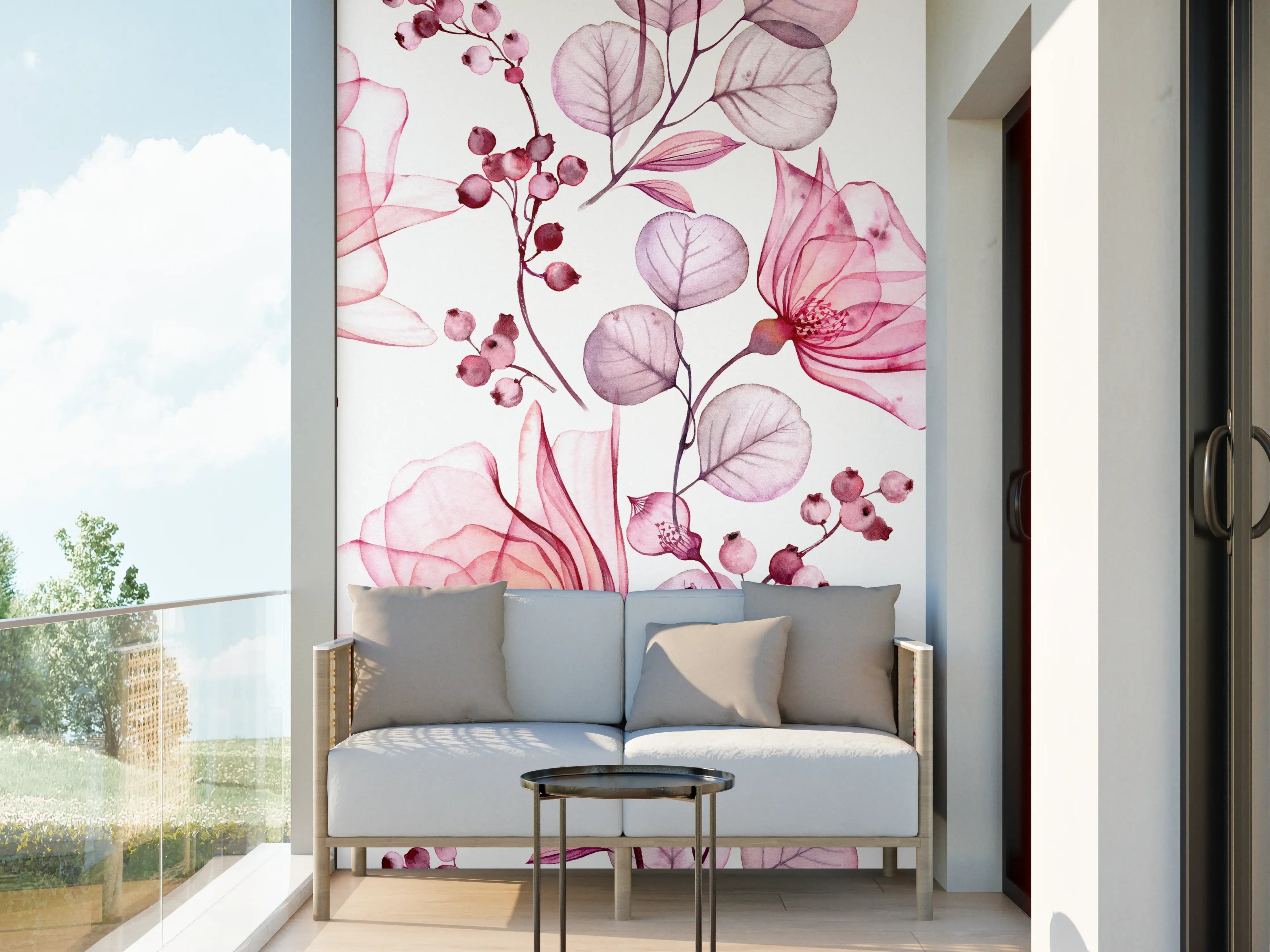 Wandverkleidung außen - Zarte Blumen und Blätter in Rosa und Lila