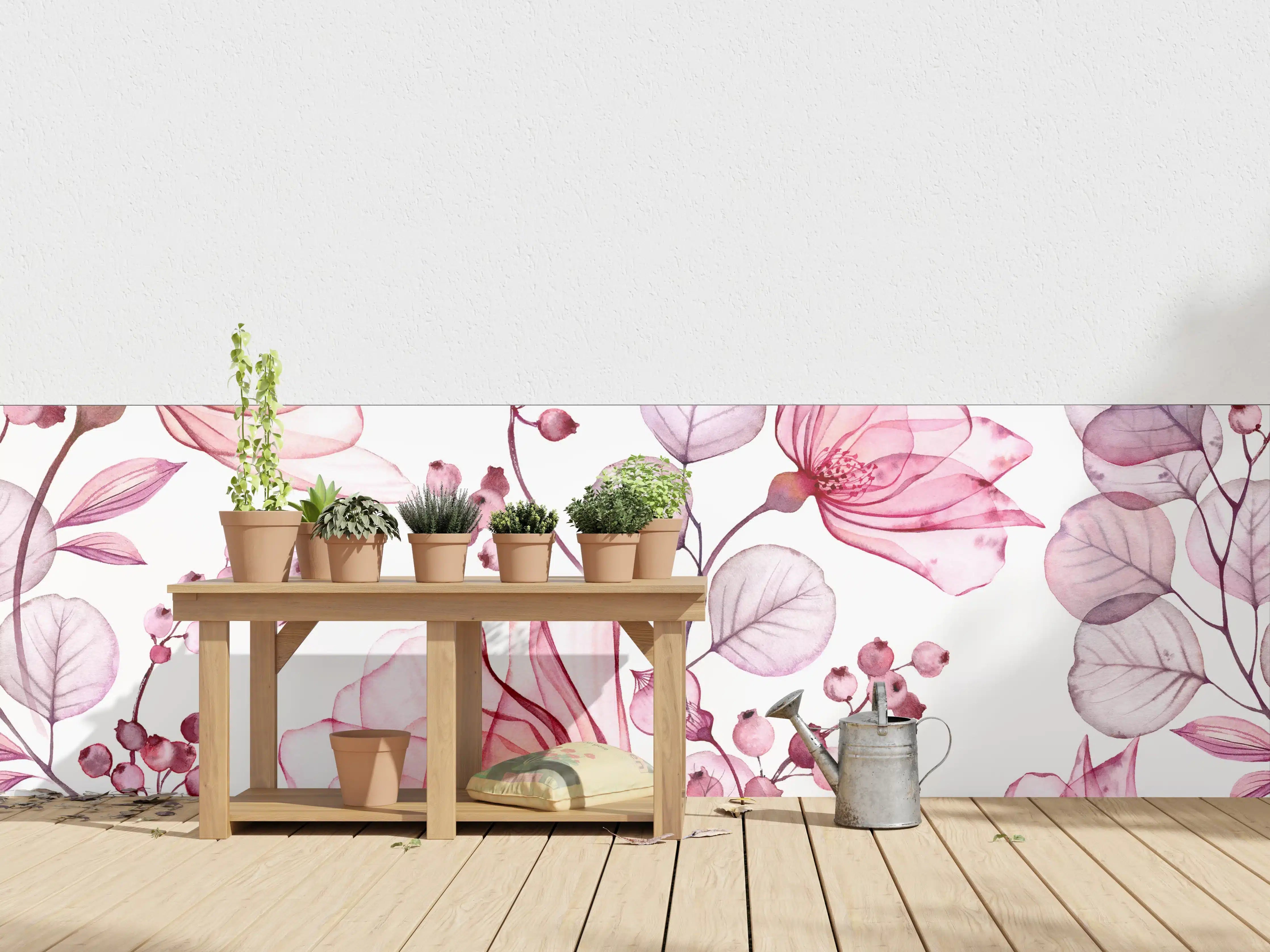 Wandverkleidung außen - Zarte Blumen und Blätter in Rosa und Lila