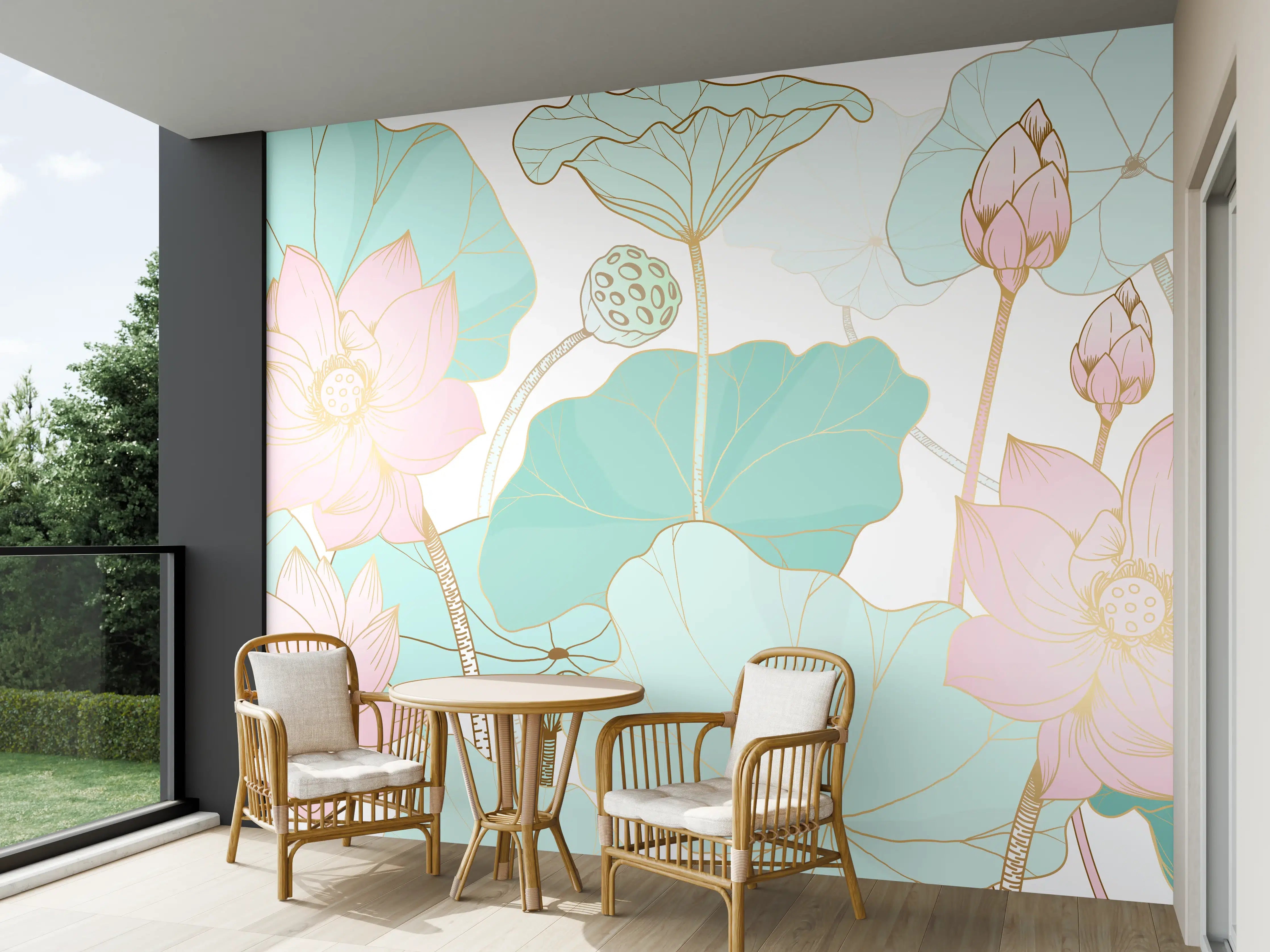 Wandverkleidung außen - Zarte Lotusblüten Pastellfarben