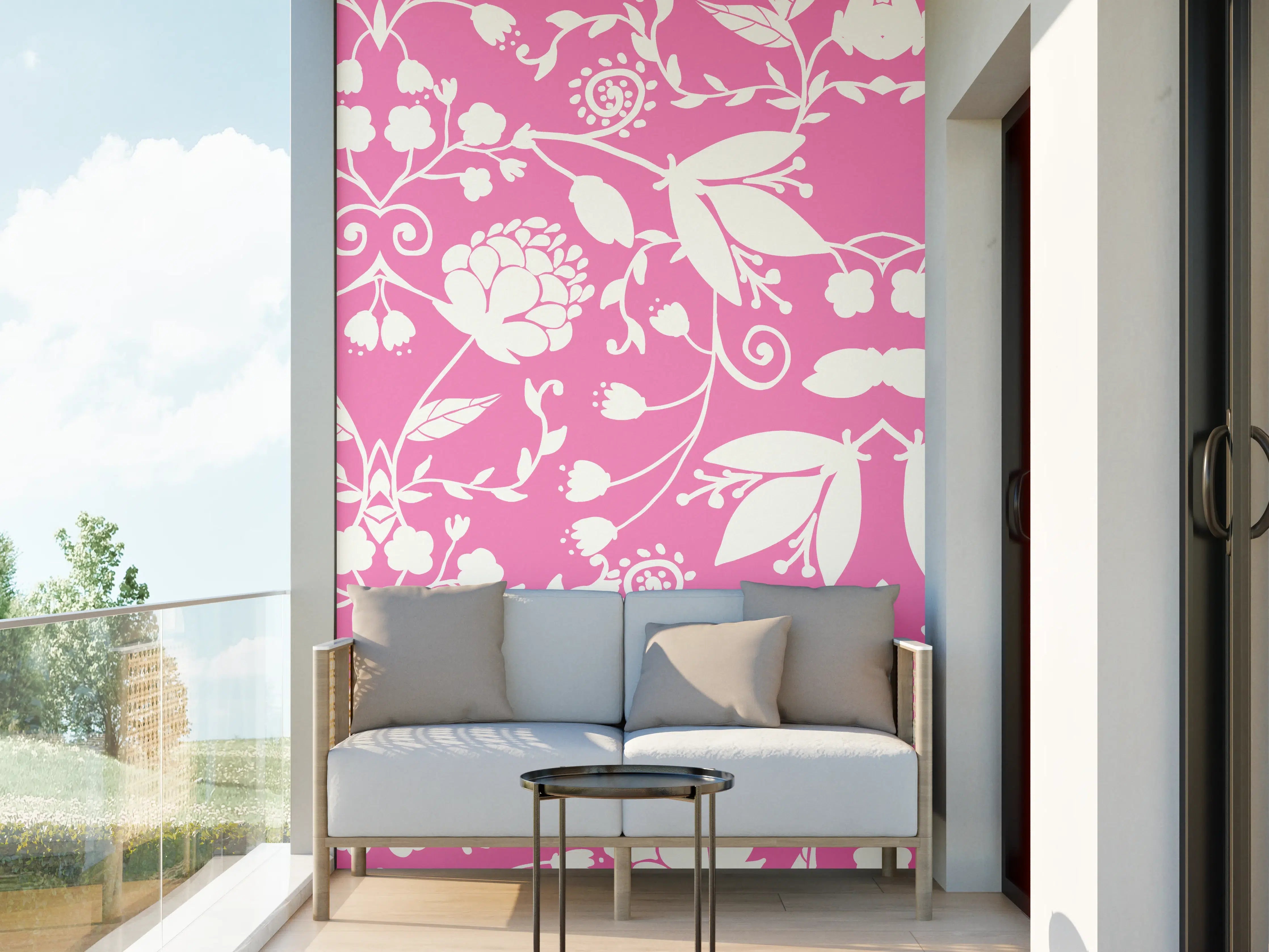 Wandverkleidung außen - Zarter rosa Blumenmuster mit eleganter Symmetrie