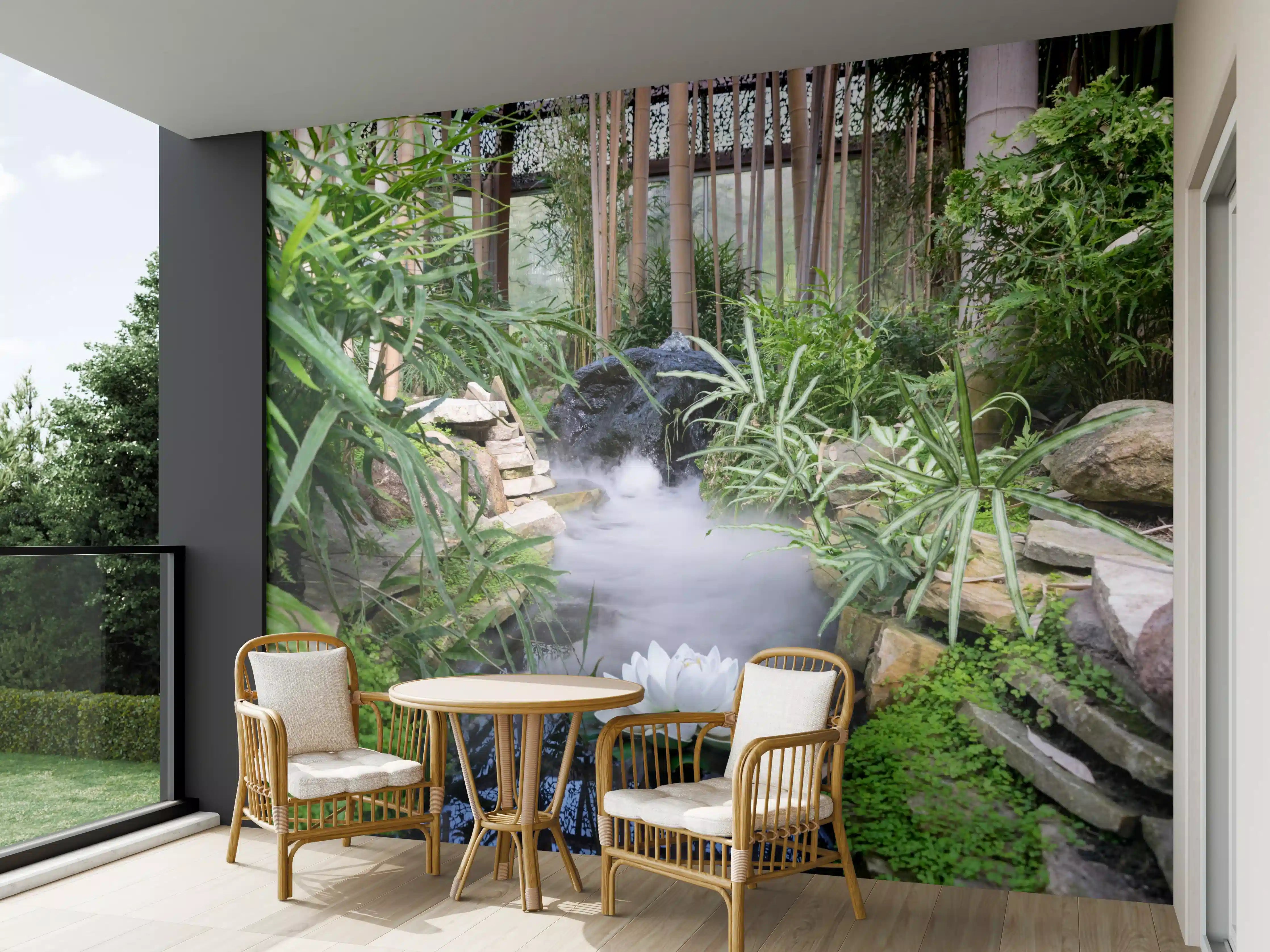 Wandverkleidung außen - Zen-Garten mit weißer Seerose